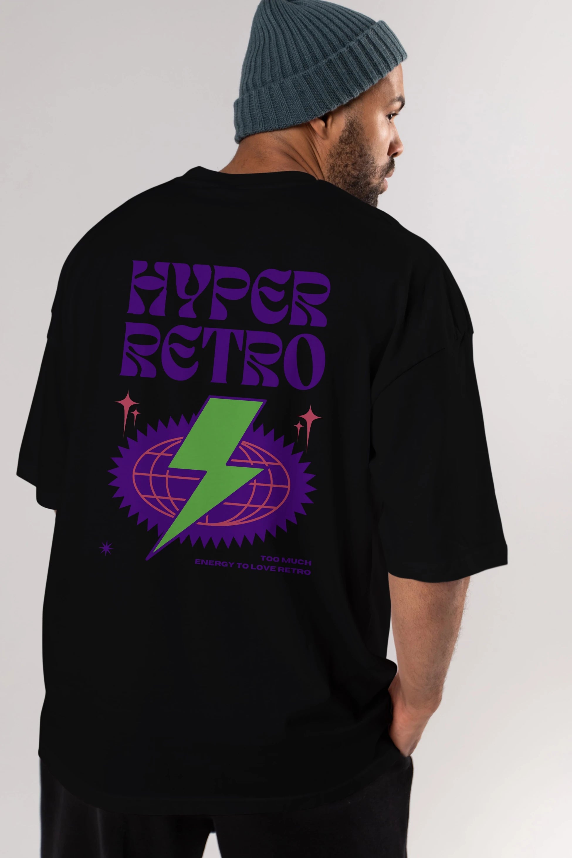 Hyper Retro Yazılı Arka Baskılı Oversize t-shirt Erkek Kadın Unisex