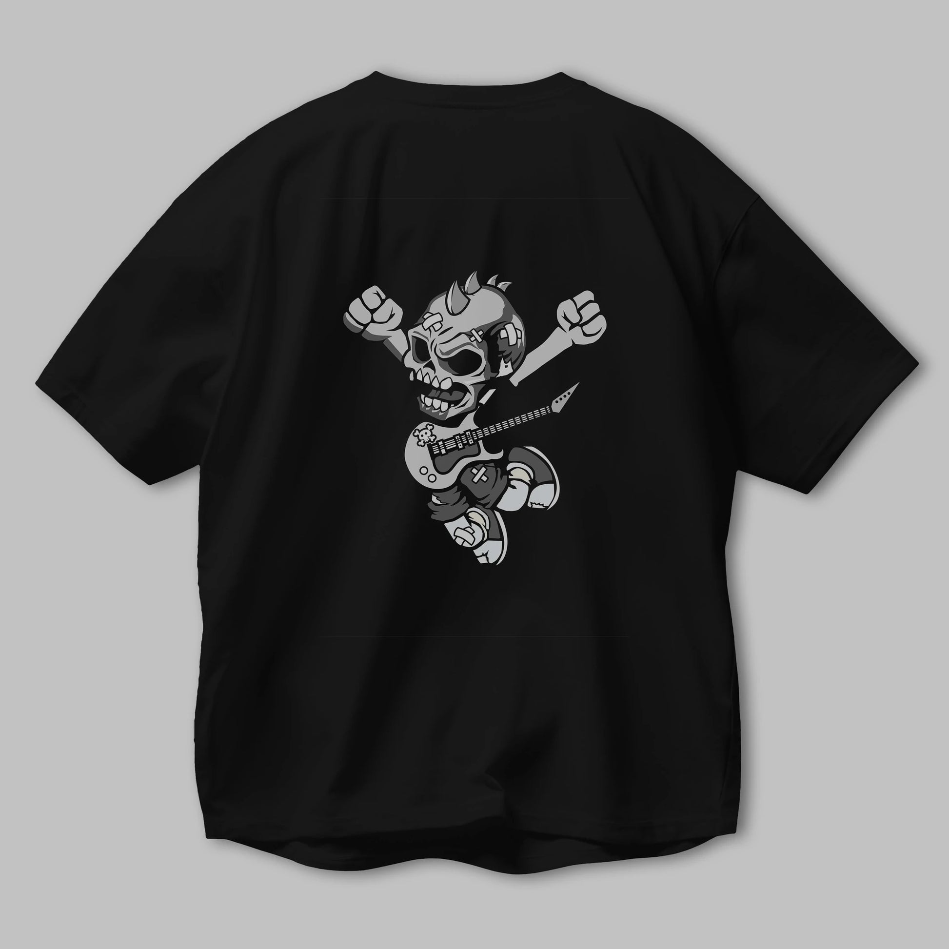 Punk Rocker Metal Guitar Arka Baskılı Oversize t-shirt Erkek Kadın Unisex %100 Pamuk tişort