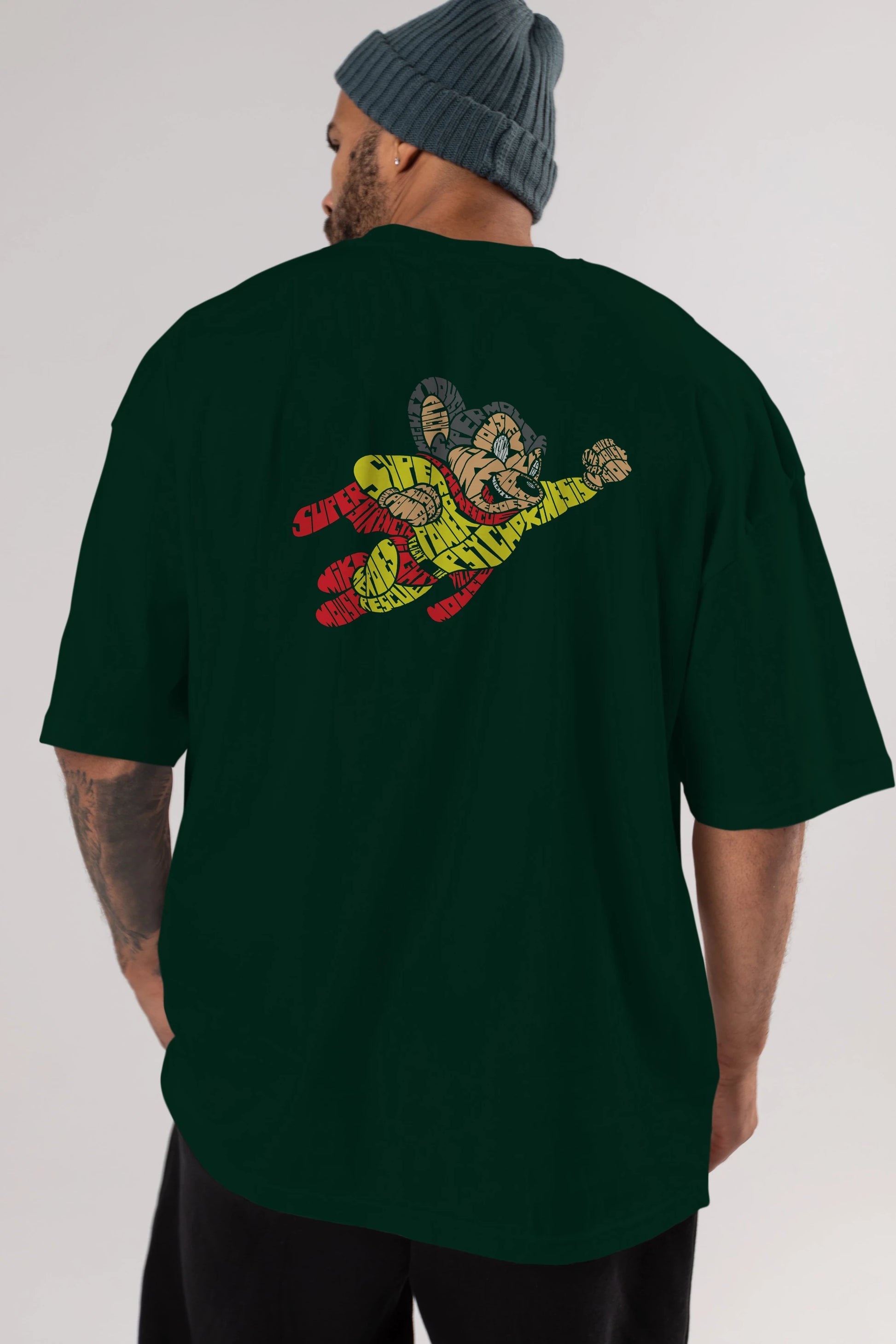 Mighty Mouse Arka Baskılı Oversize t-shirt %100 pamuk Erkek Kadın Unisex