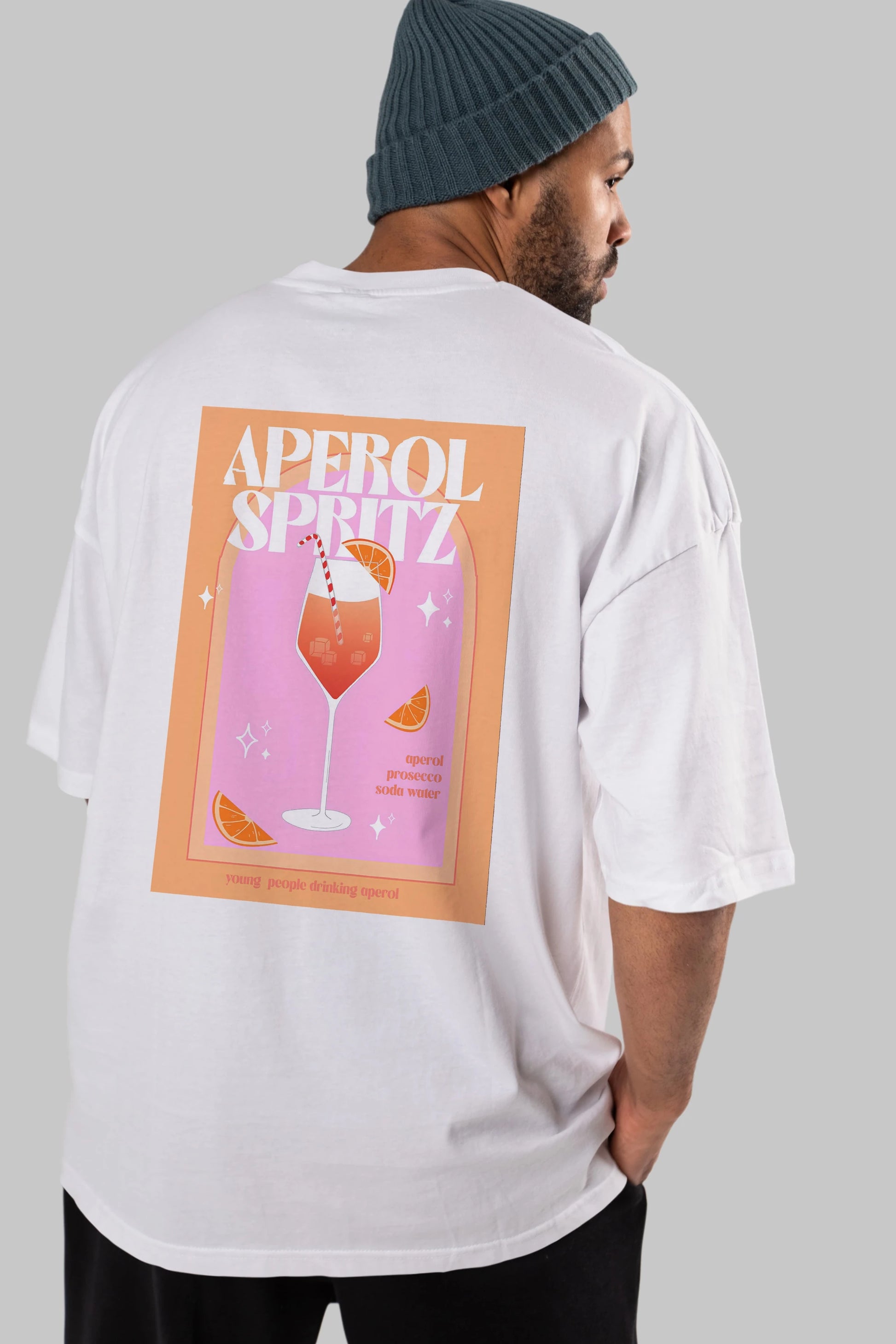 Aperol Spritz 2 Arka Baskılı Oversize t-shirt Erkek Kadın Unisex %100 Pamuk Bisiklet Yaka tişort