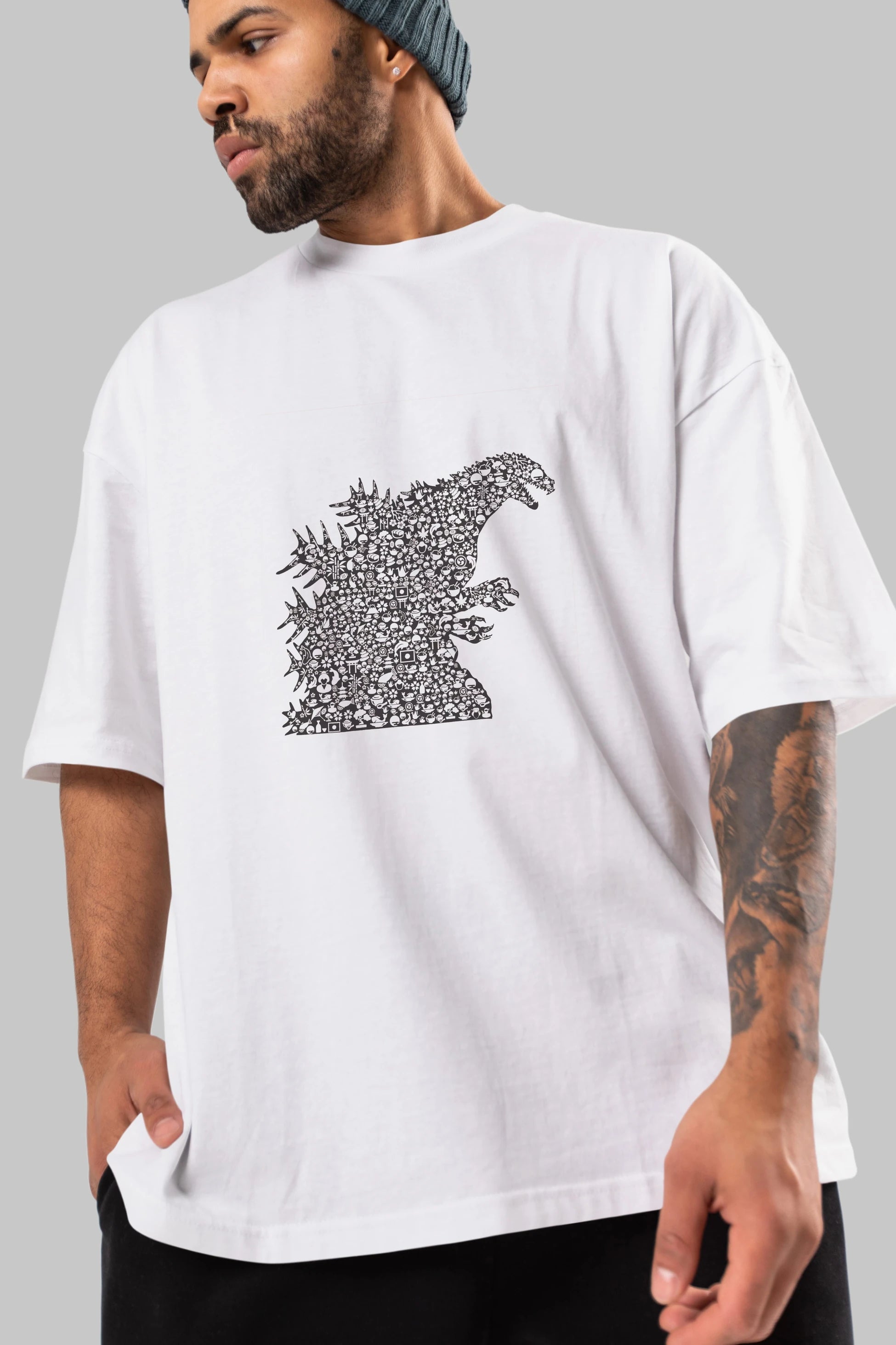 Godzilla Ön Baskılı Oversize t-shirt %100 pamuk Erkek Kadın Unisex
