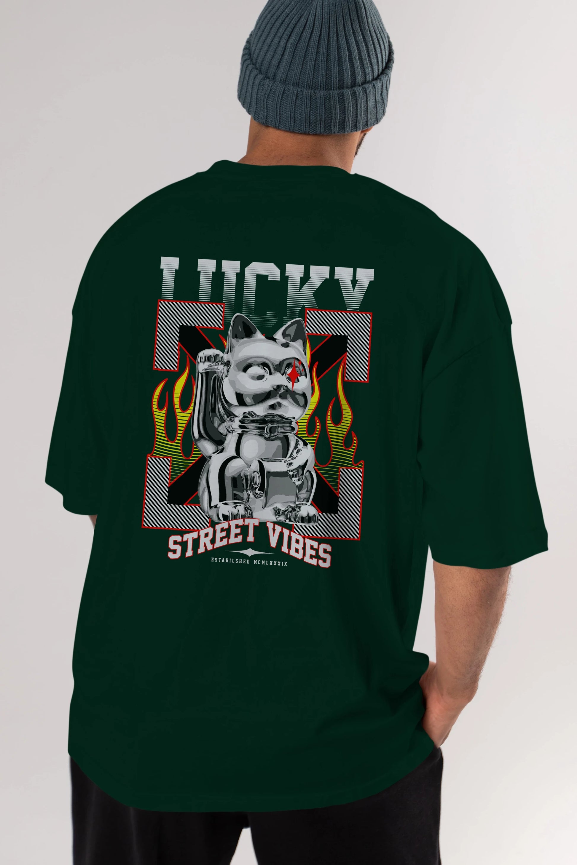 Lucky Street Vibes Arka Baskılı Oversize t-shirt Erkek Kadın Unisex