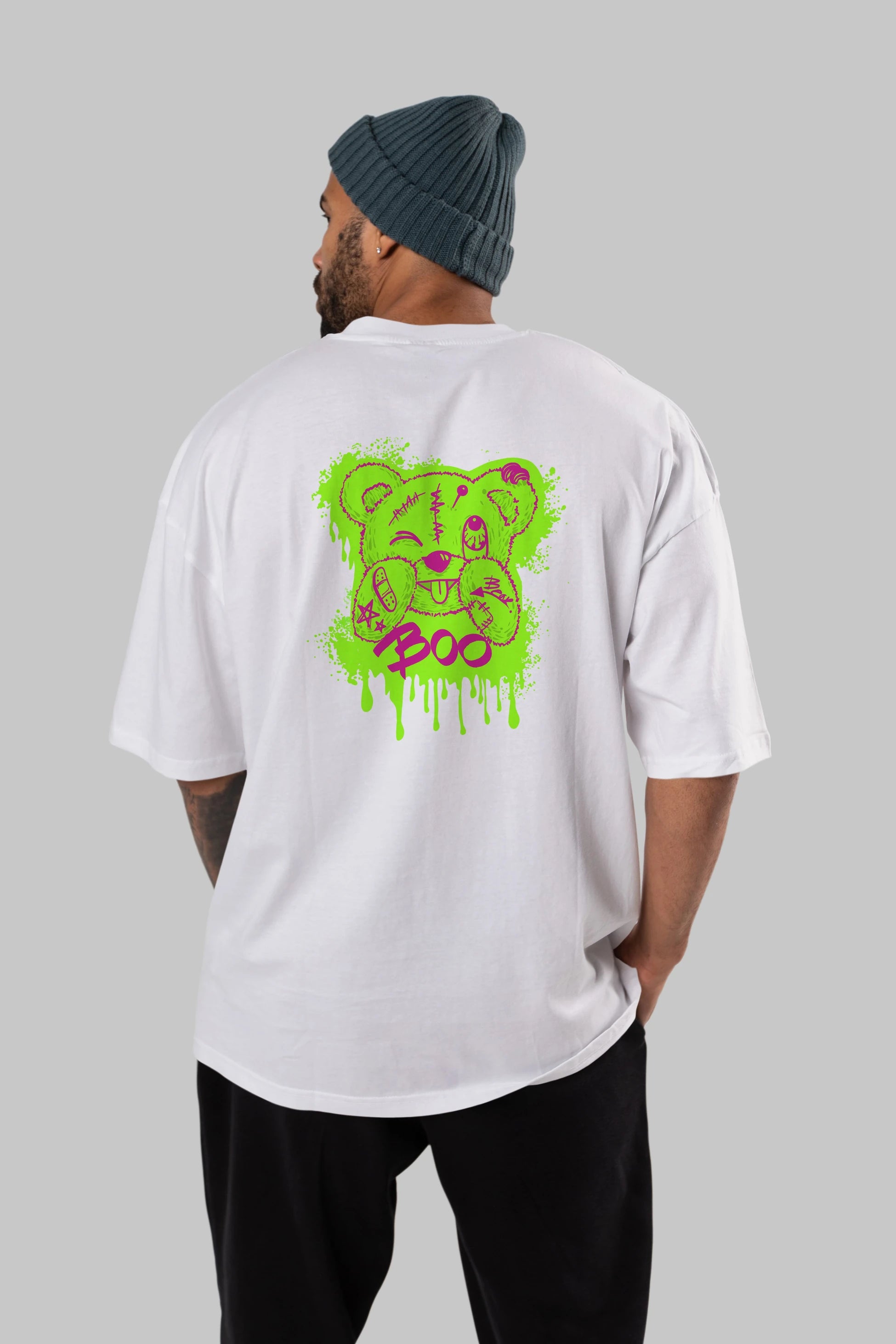Boo  Bear Arka Baskılı Oversize t-shirt Erkek Kadın Unisex