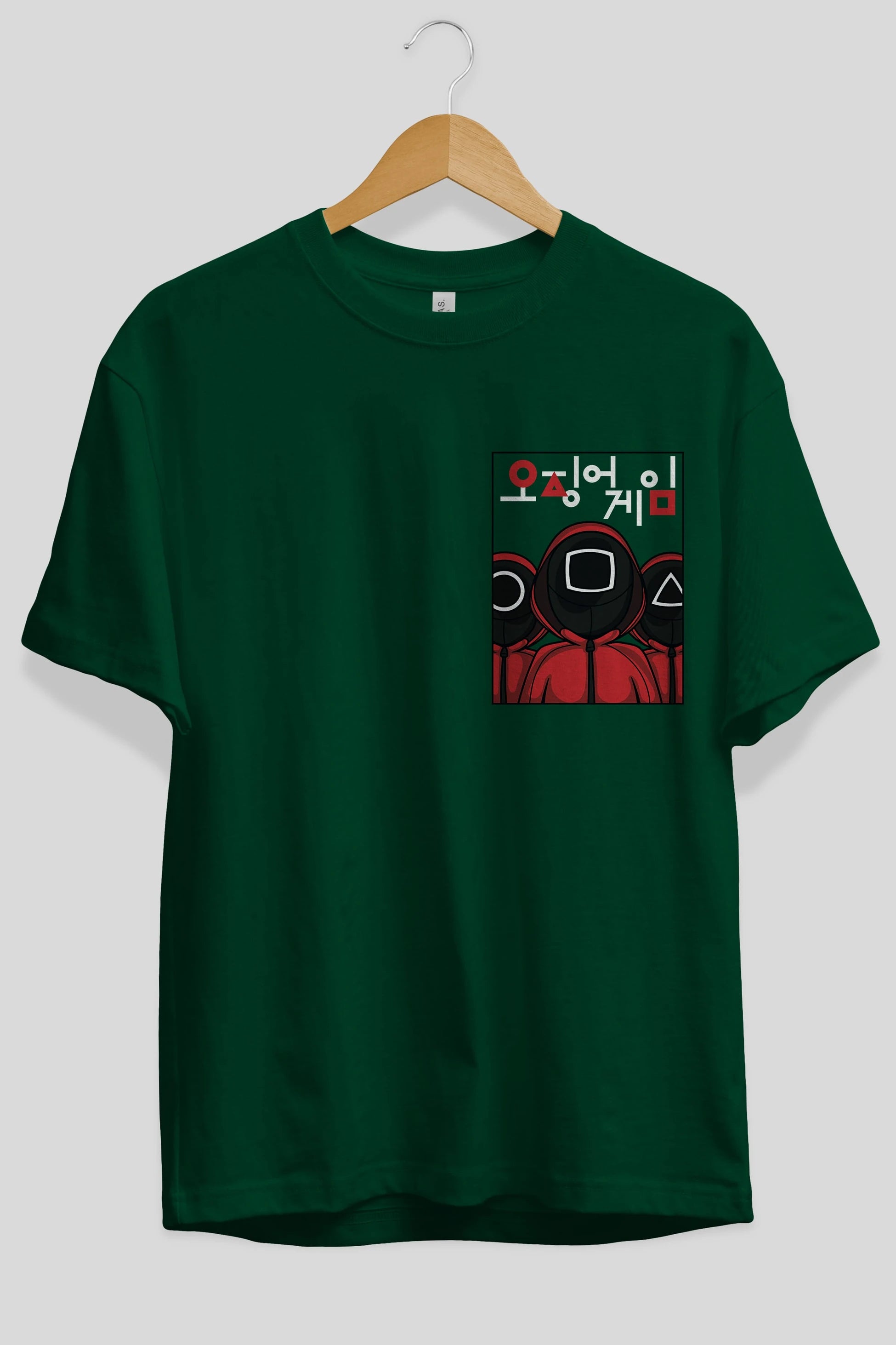 Squid Game (7) Ön Sol Baskılı Oversize t-shirt Erkek Kadın Unisex %100 Pamuk Bisiklet Yaka tişort