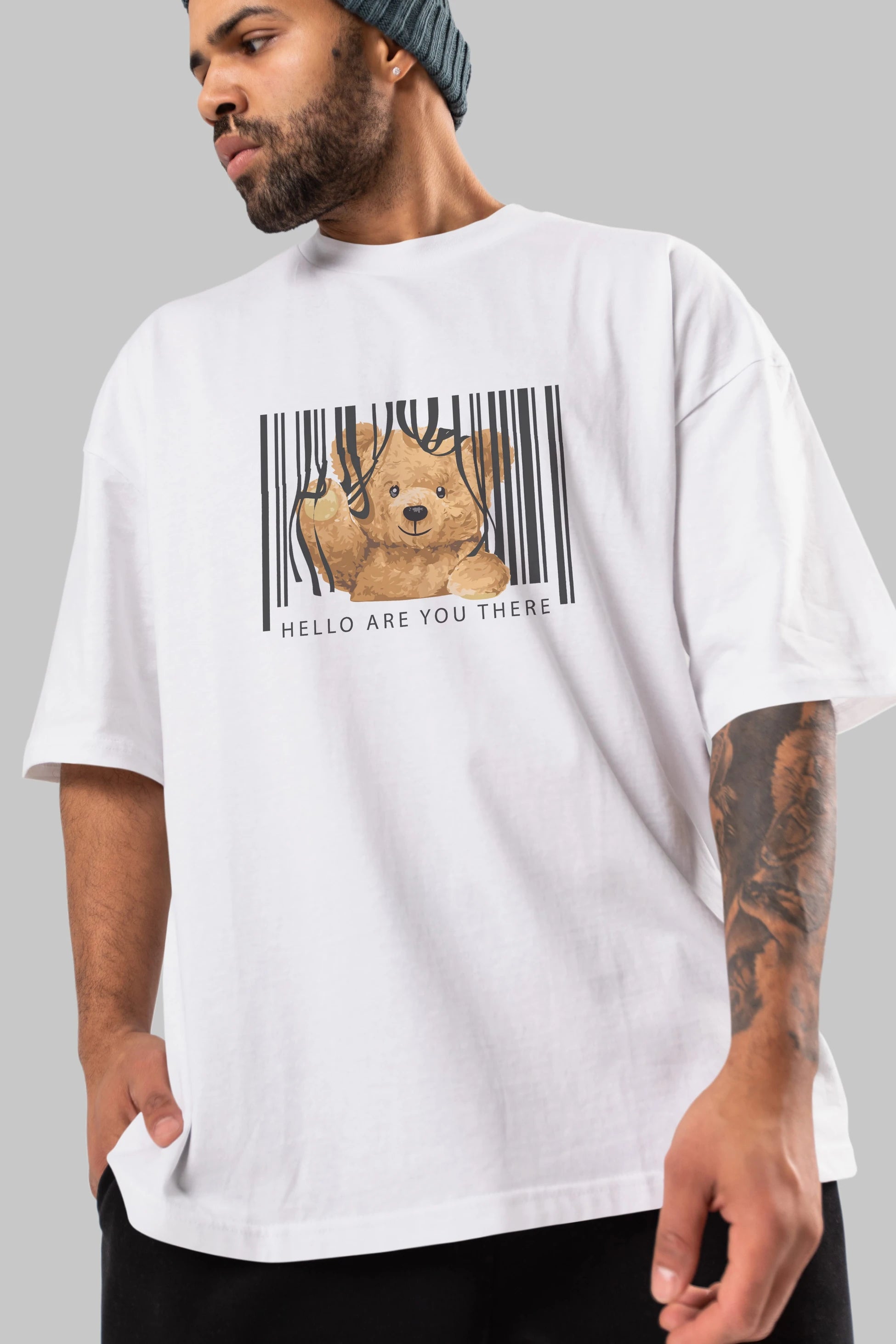 Teddy Bear Hello Ön Baskılı Oversize t-shirt Erkek Kadın Unisex %100 Pamuk