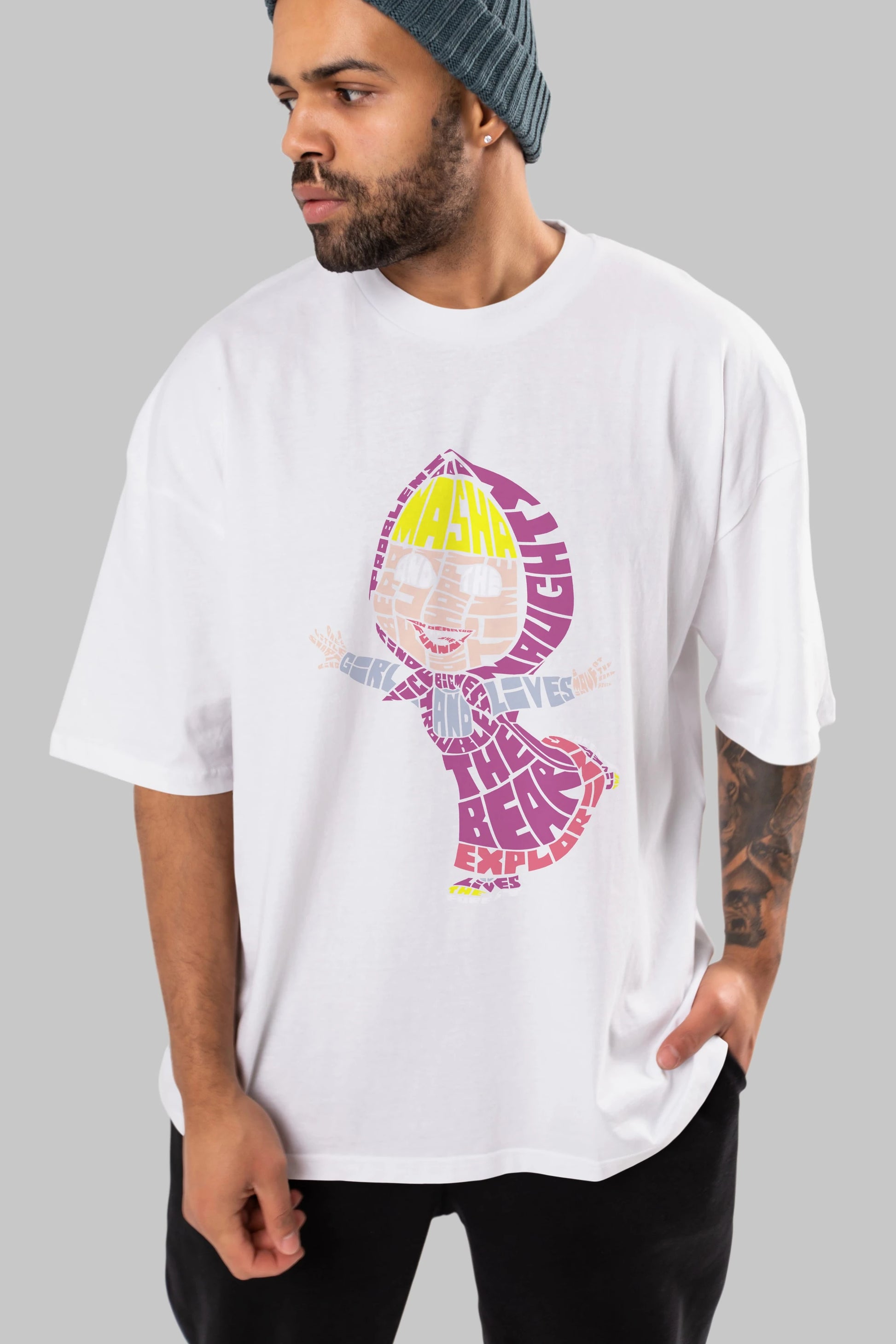 Masha And The Bear Ön Baskılı Oversize t-shirt %100 pamuk Erkek Kadın Unisex