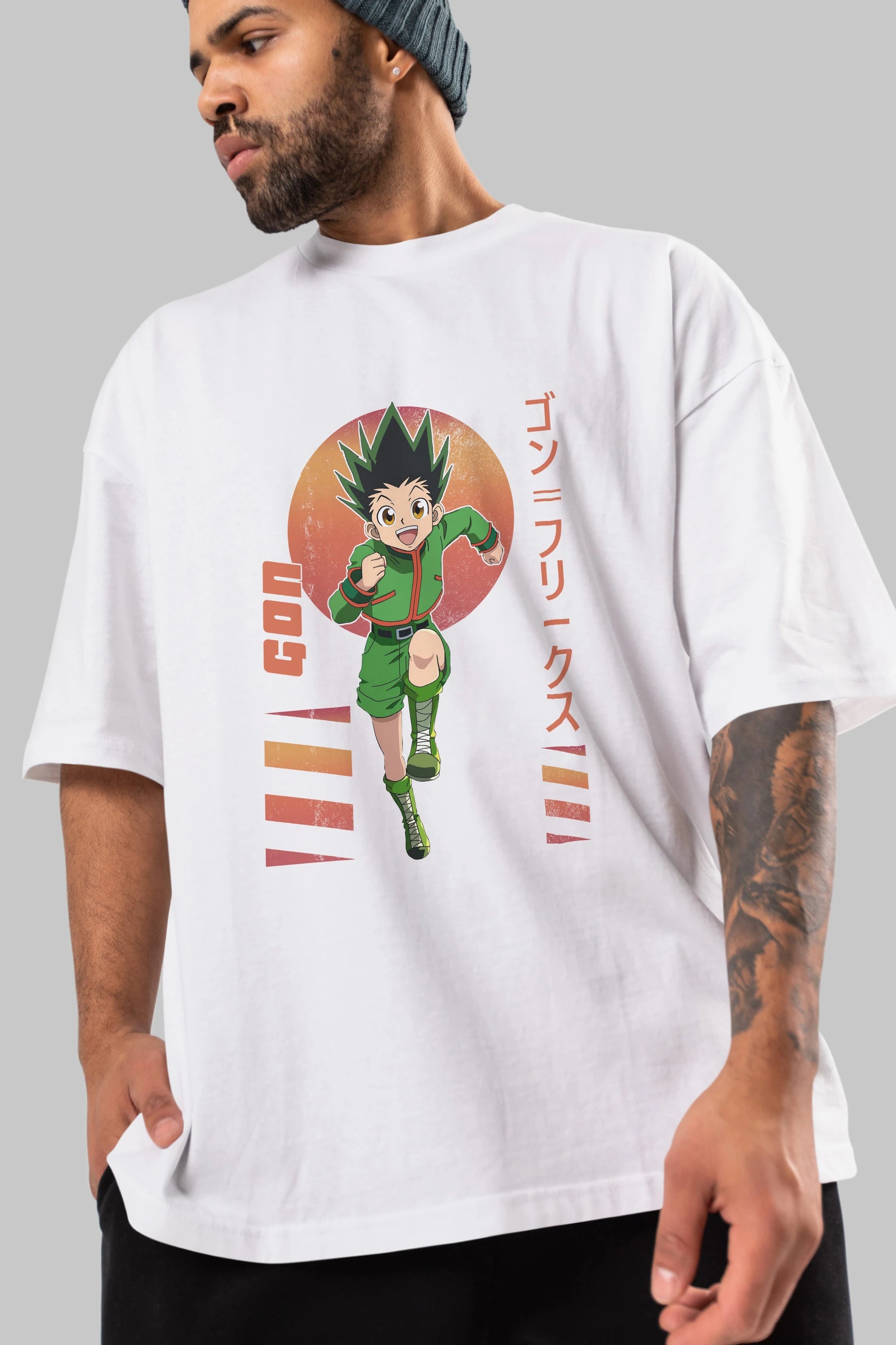 Gon Freecss HUNTER X HUNTER 2 Anime Ön Baskılı Oversize t-shirt %100 pamuk Erkek Kadın Unisex