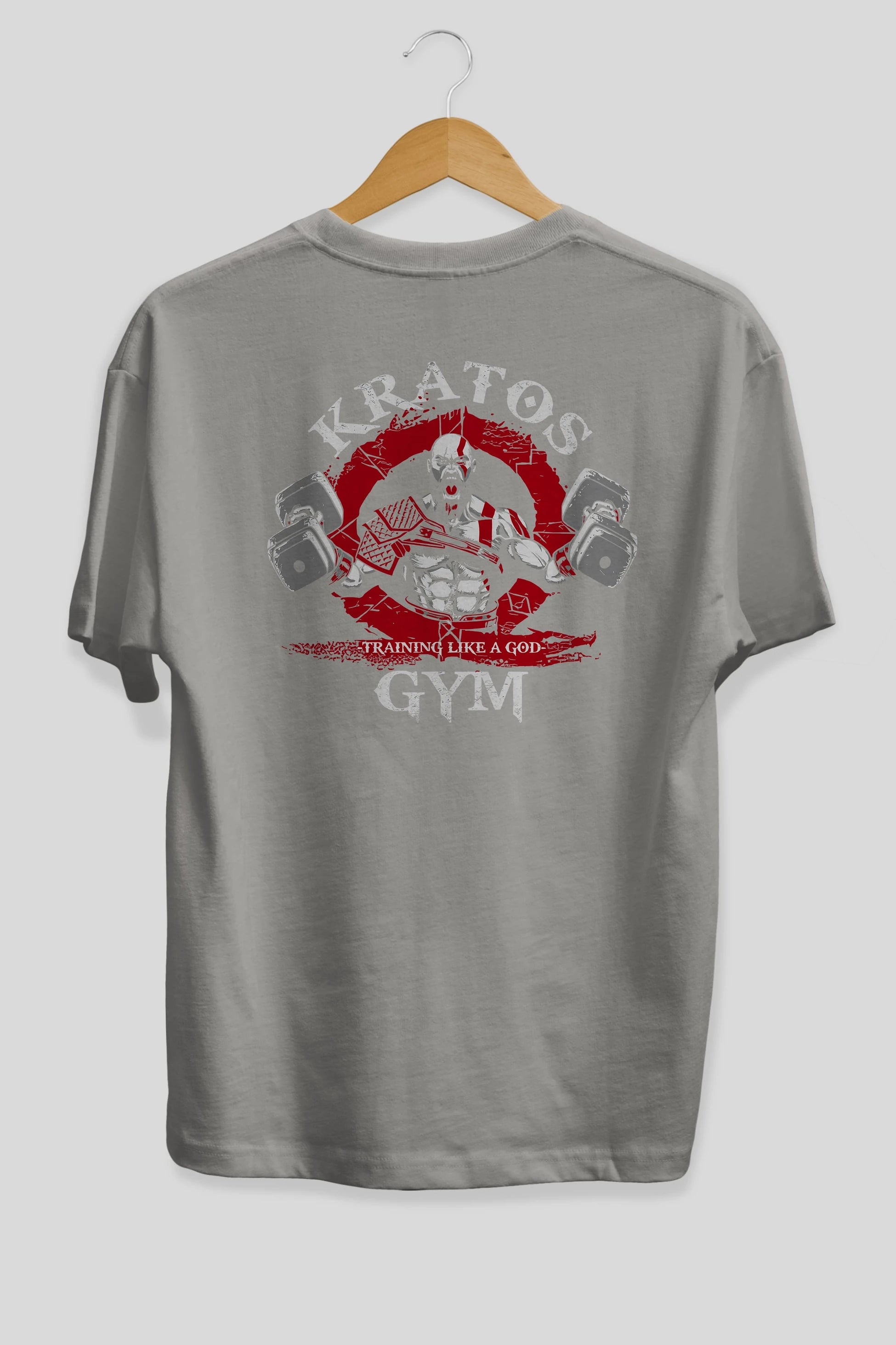 Kratos GYM Arka Baskılı Oversize t-shirt Erkek Kadın Unisex %100 Pamuk Bisiklet Yaka tişort