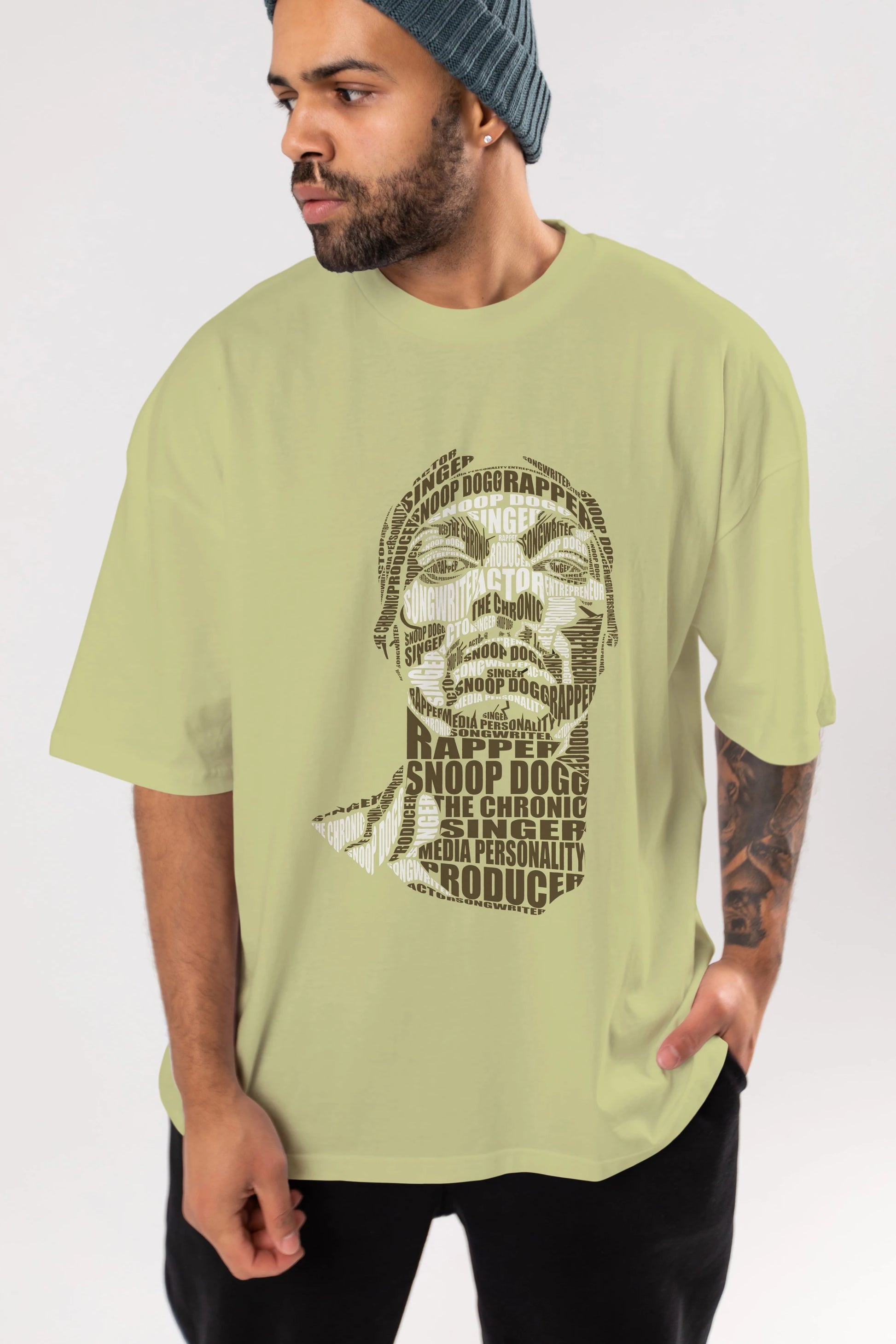 Snoop Dogg Calligram Ön Baskılı Oversize t-shirt %100 pamuk Erkek Kadın Unisex
