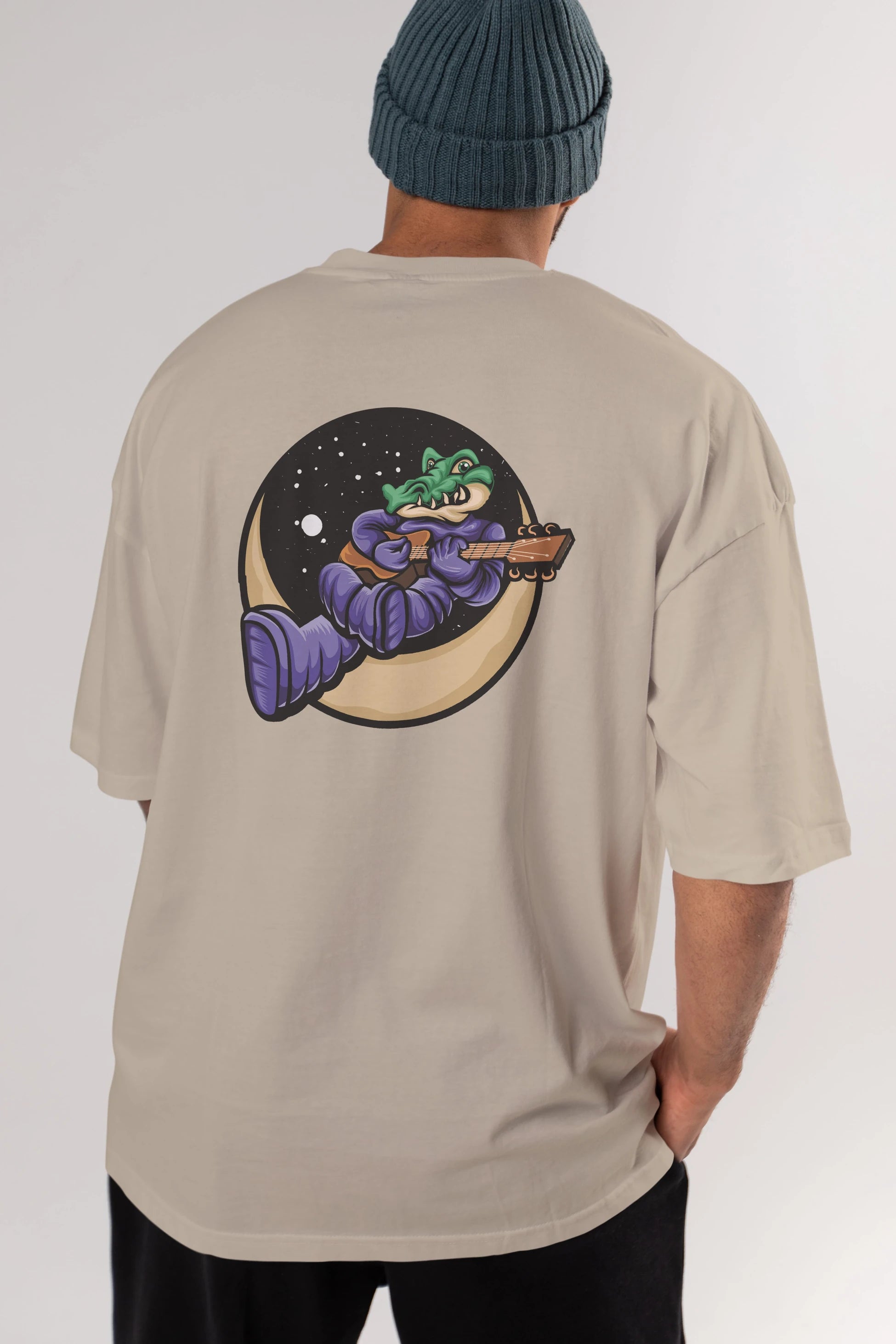 Space Crocodile Arka Baskılı Oversize t-shirt Erkek Kadın Unisex
