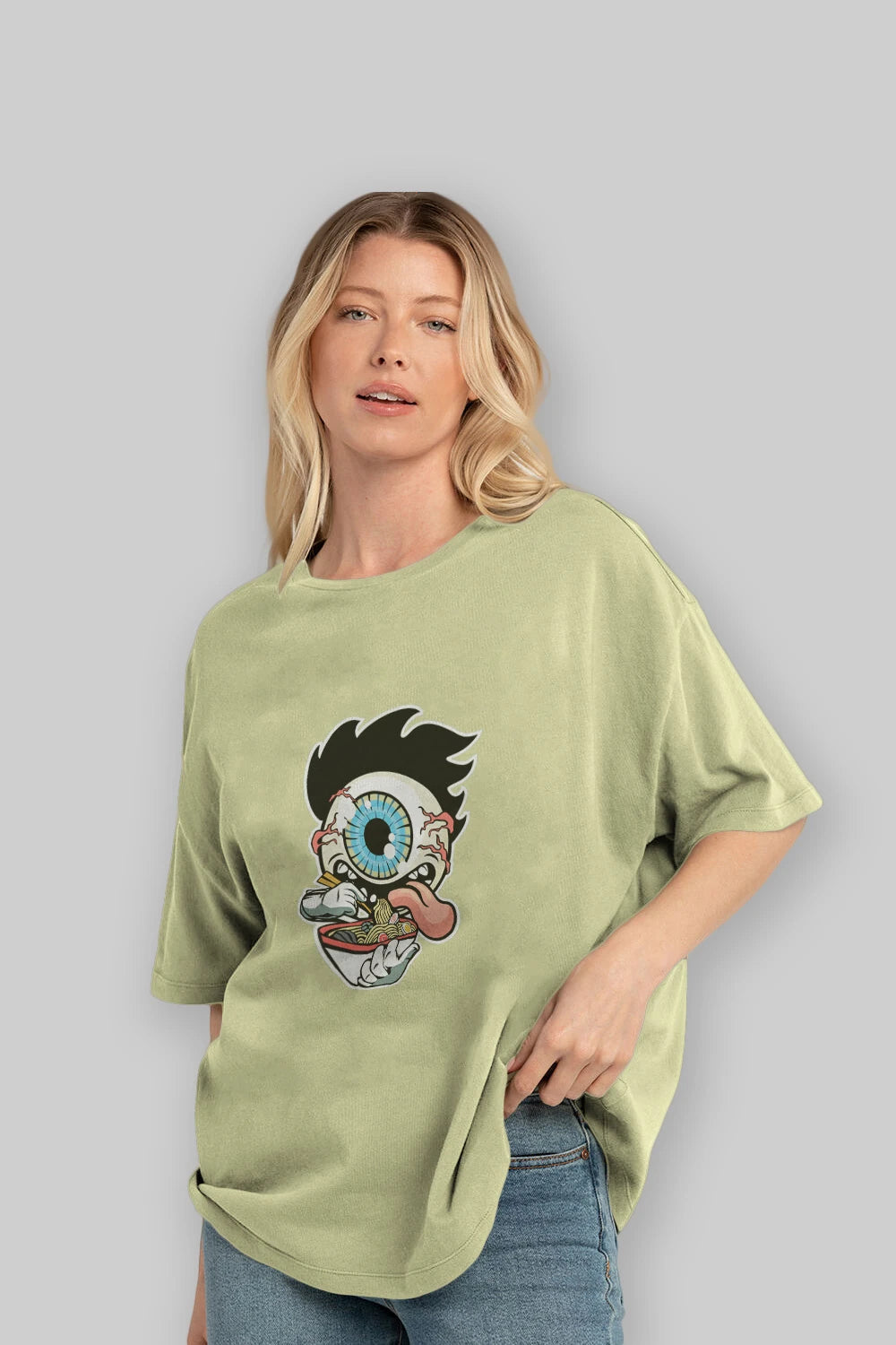 Eyeball Ramen Ön Baskılı Oversize t-shirt Erkek Kadın Unisex %100 Pamuk tişort