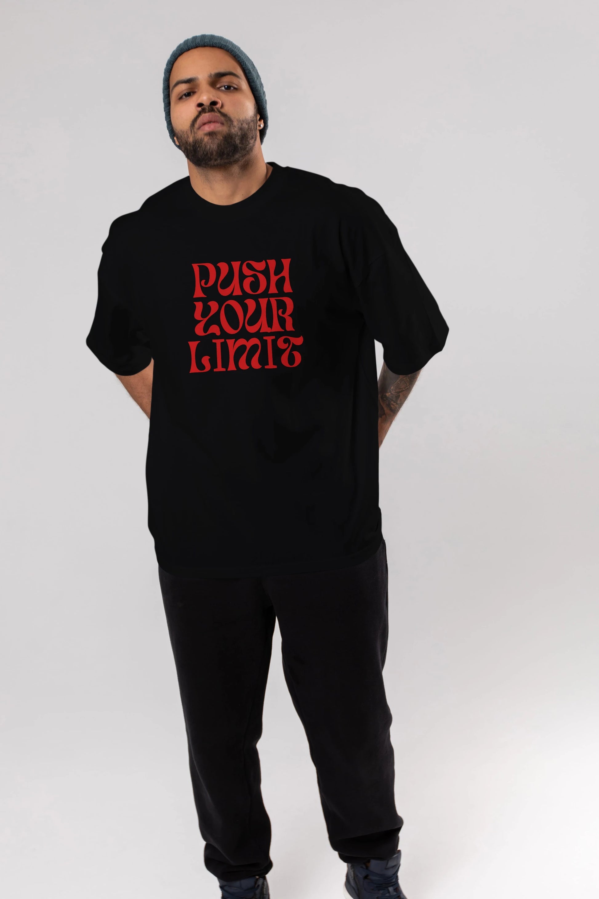 Push Your Limit Yazılı 2 Ön Baskılı Oversize t-shirt Erkek Kadın Unisex