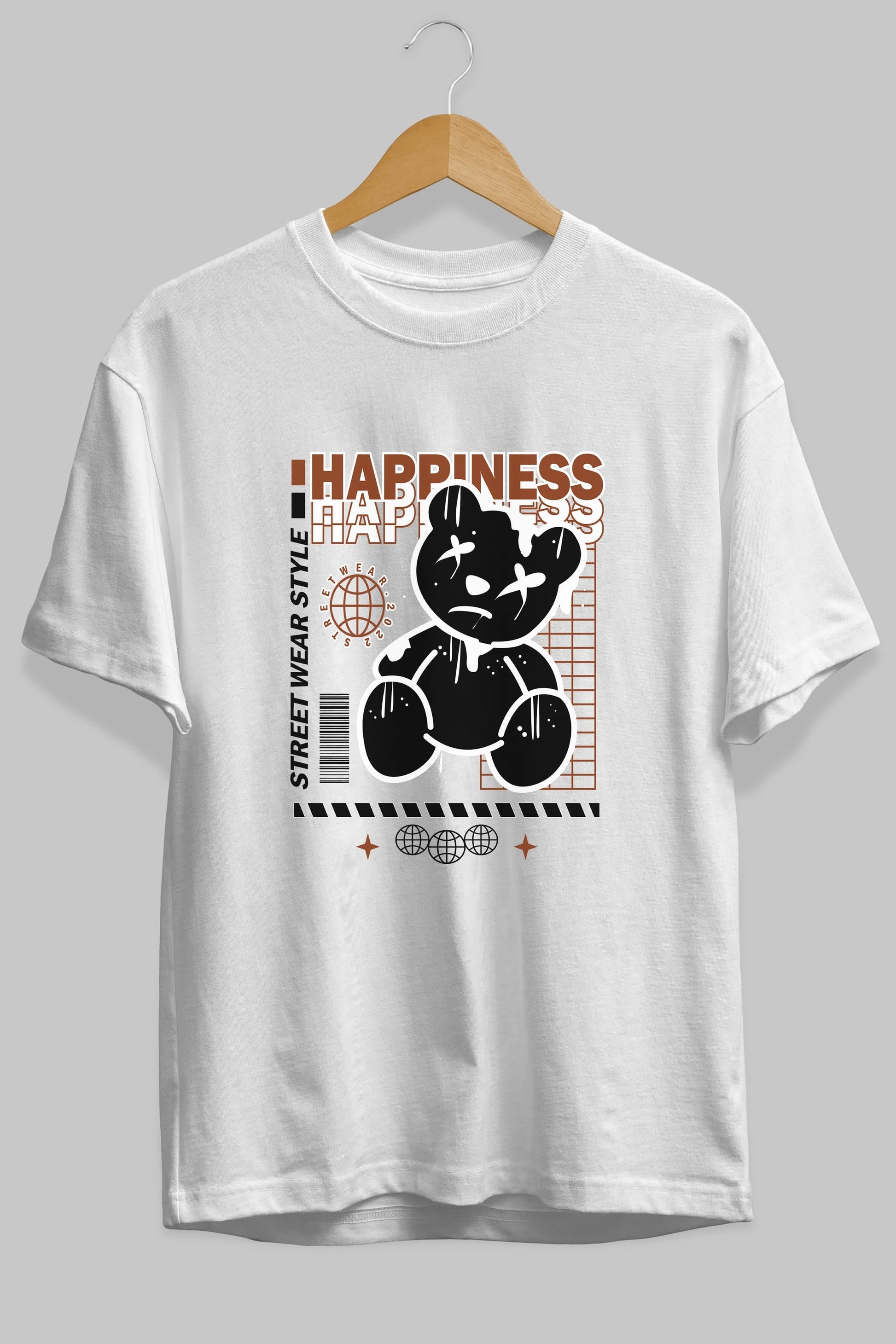 Happiness Bear 2 Ön Baskılı Oversize t-shirt Erkek Kadın Unisex