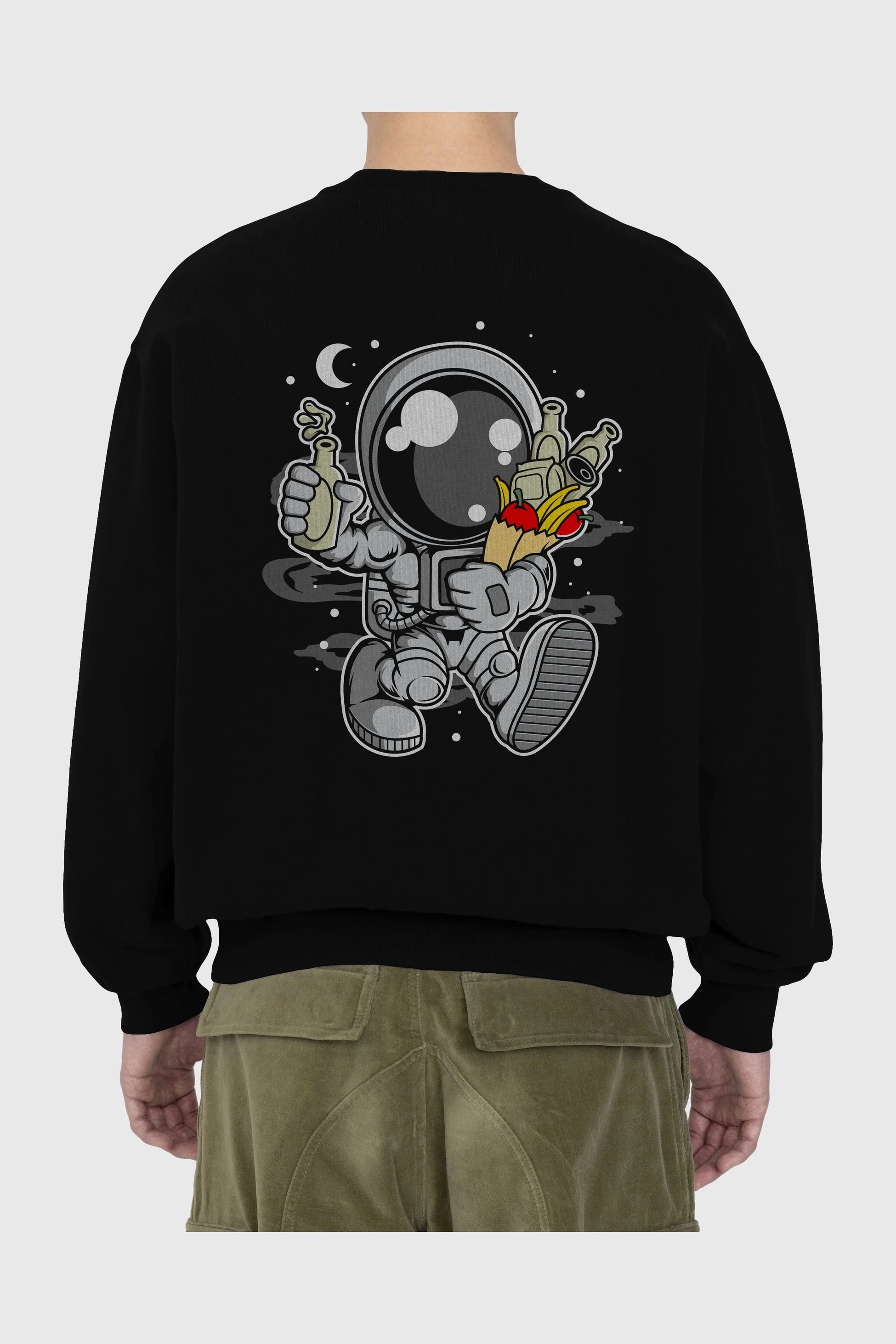 Astronaut Grochery Arka Baskılı Oversize Sweatshirt Erkek Kadın Unisex
