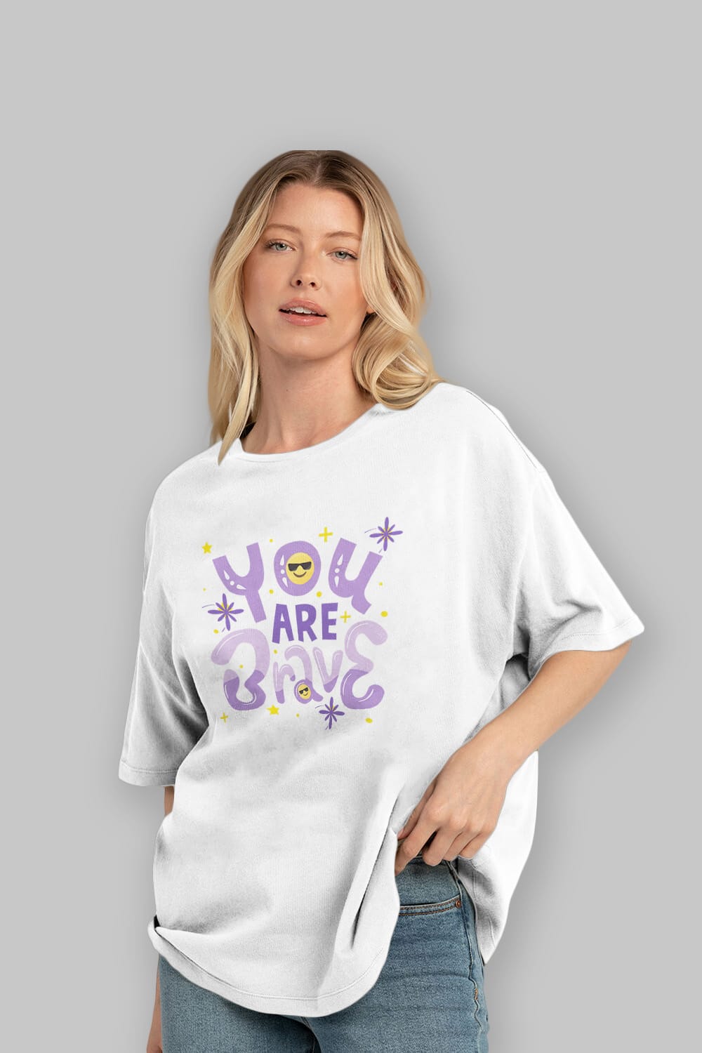 You Are Brave Yazılı Ön Baskılı Oversize t-shirt Erkek Kadın Unisex