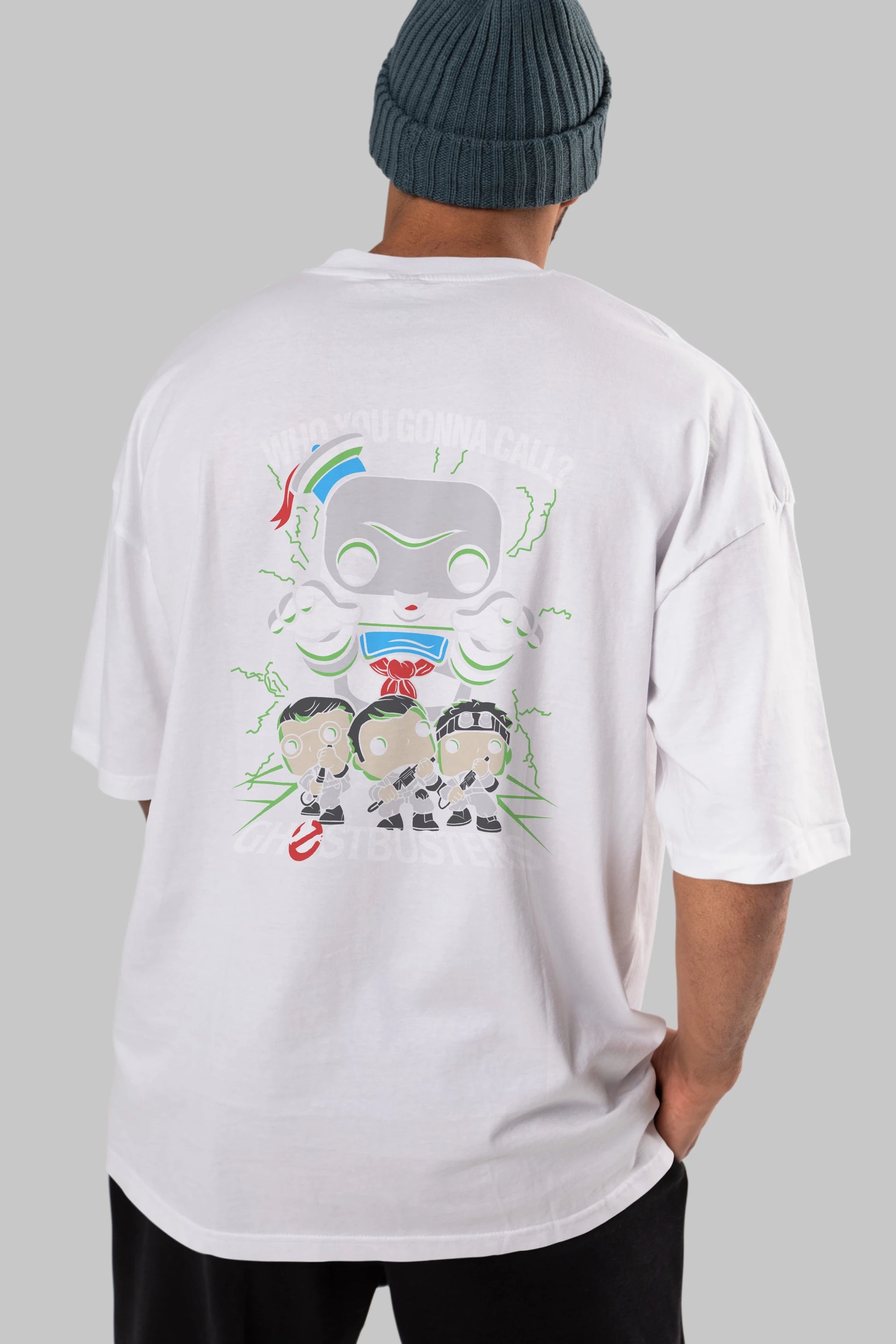 Ghostbusters Arka Baskılı Oversize t-shirt Erkek Kadın Unisex %100 Pamuk Bisiklet Yaka tişort
