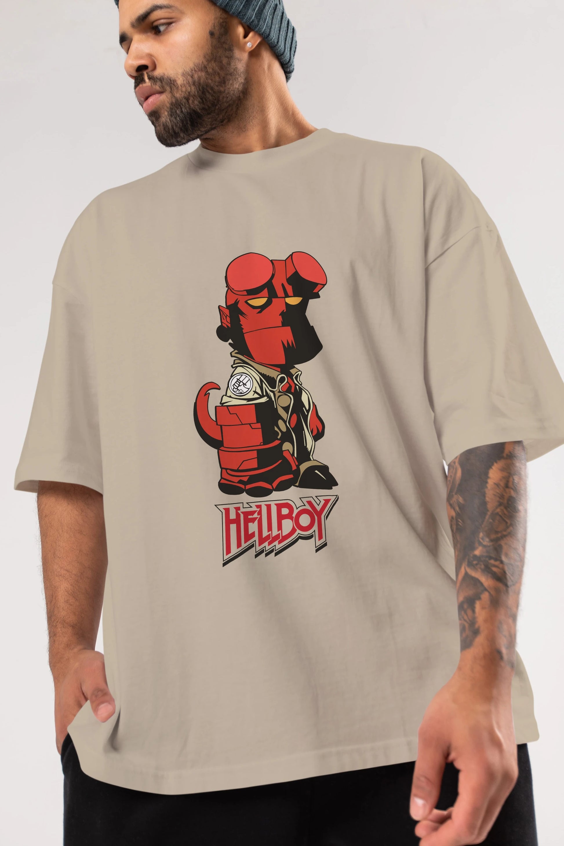 Hellboy (1) Ön Baskılı Oversize t-shirt Erkek Kadın Unisex %100 Pamuk Bisiklet Yaka tişort