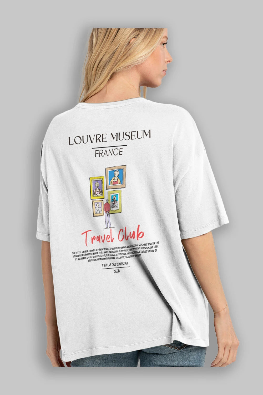 Louvre Museum France Arka Baskılı Oversize t-shirt Erkek Kadın Pamuk Bisiklet Yaka tişort