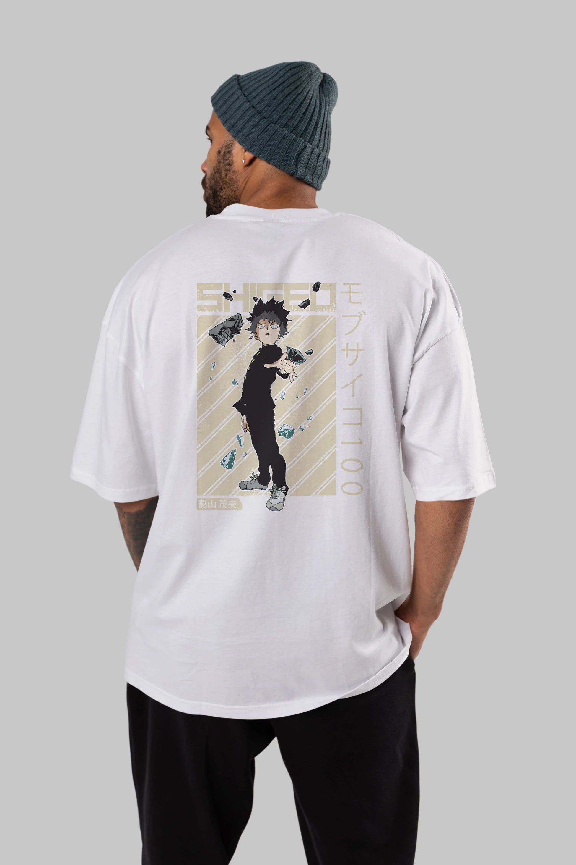 Shigeo Kageyama 3 Anime Arka Baskılı Oversize t-shirt Erkek Kadın Unisex