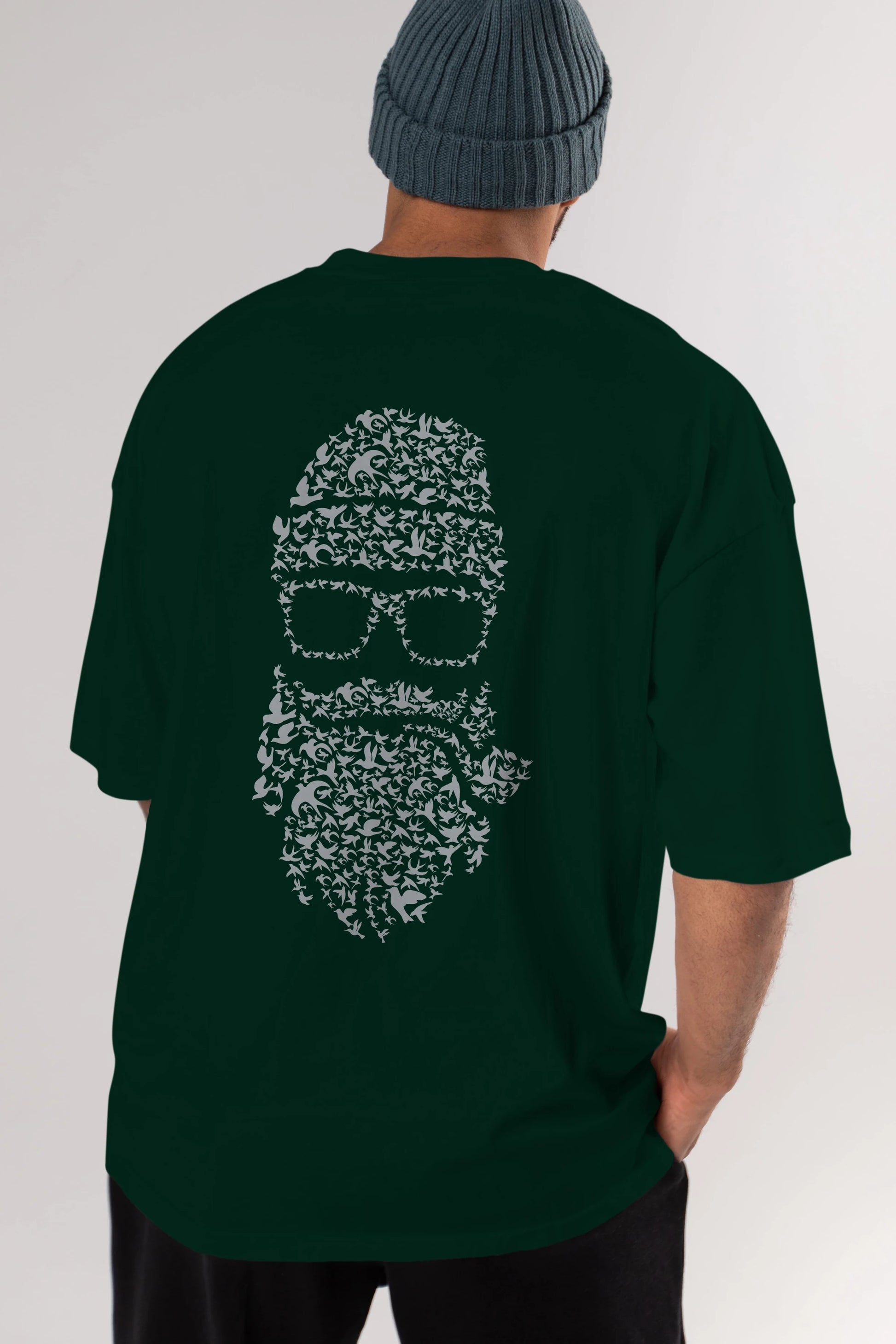 Birds Beard Arka Baskılı Oversize t-shirt %100 pamuk Erkek Kadın Unisex