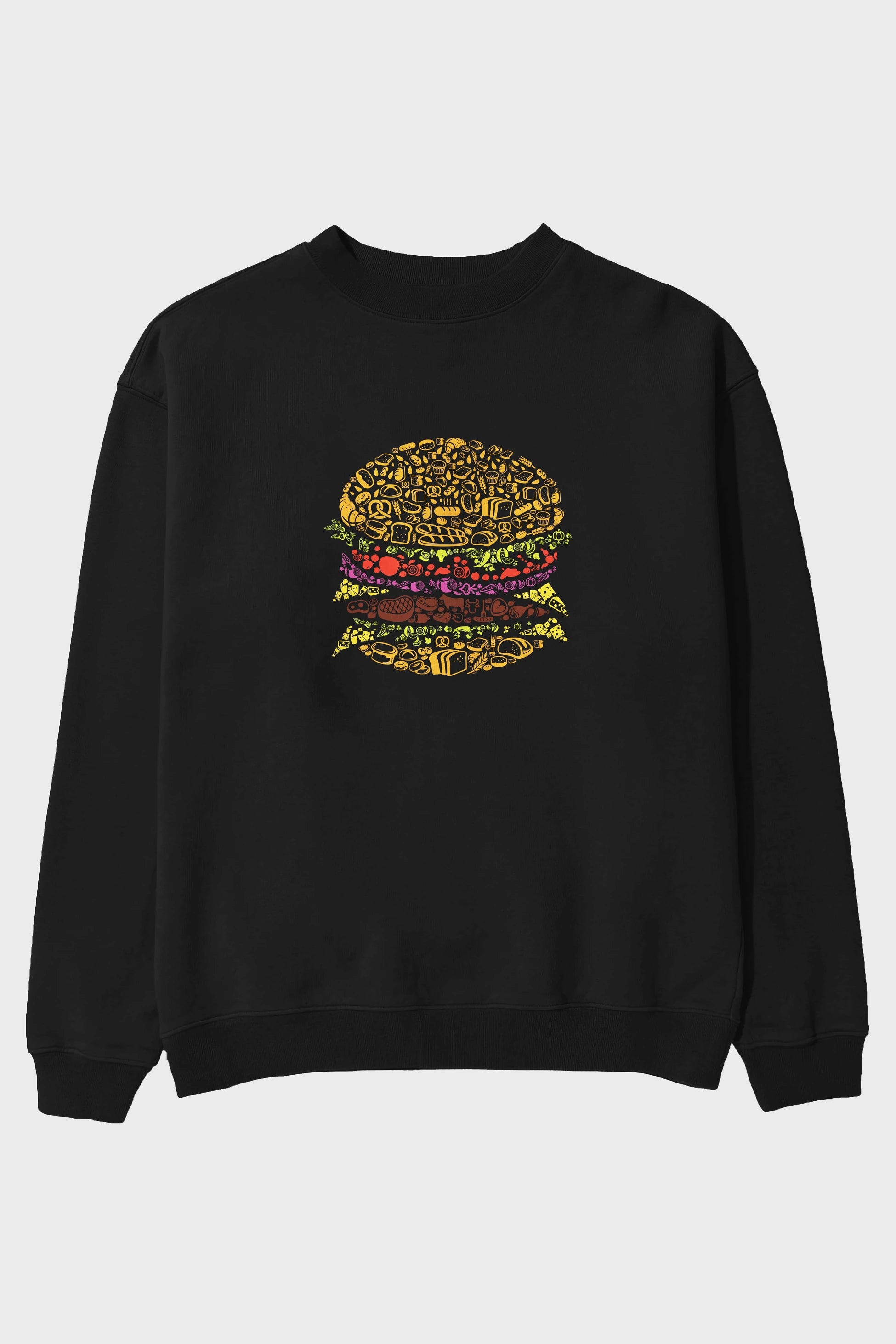 Burger Ön Baskılı Oversize Sweatshirt Erkek Kadın Unisex