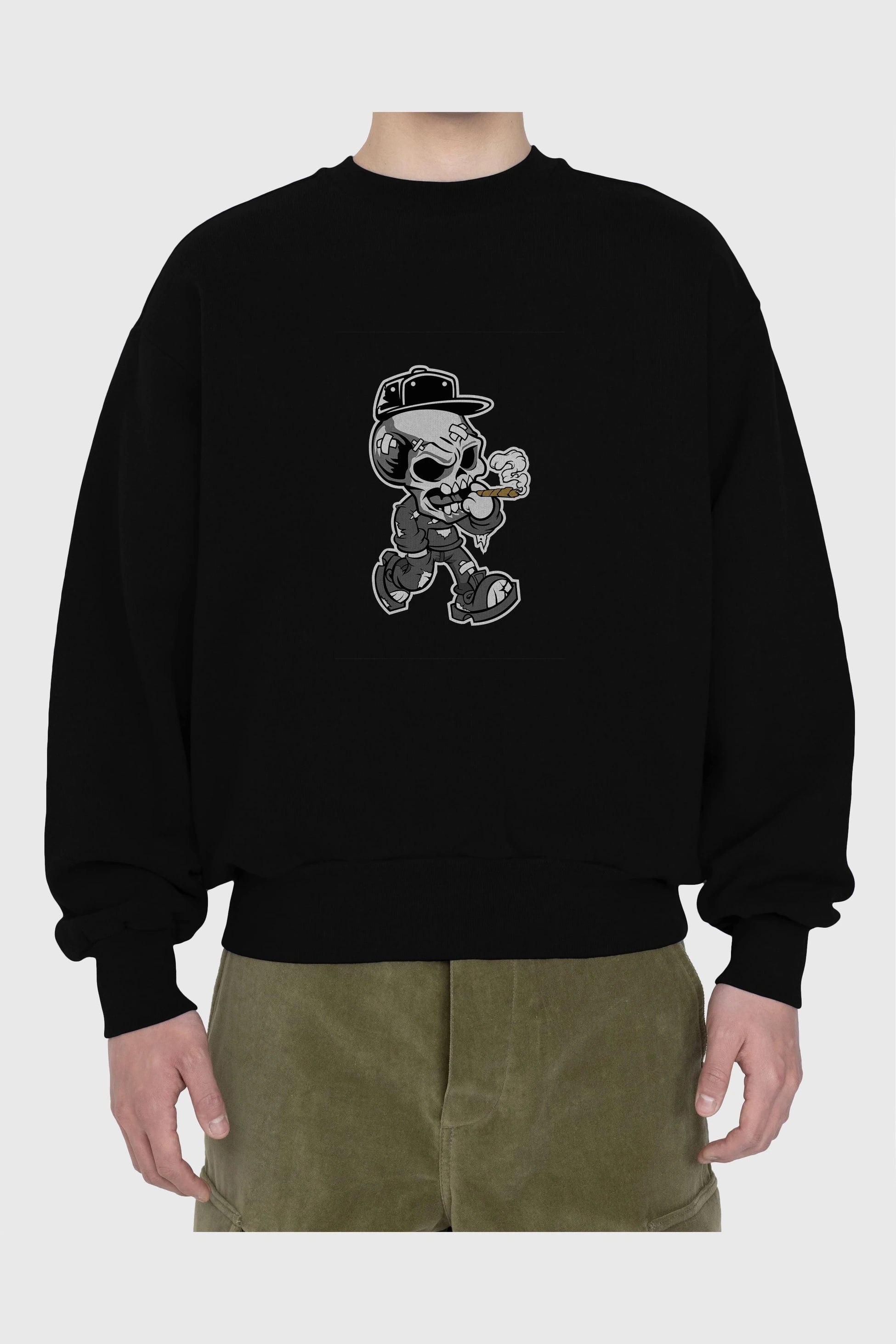 Skull Smoker Ön Baskılı Oversize Sweatshirt Erkek Kadın Unisex
