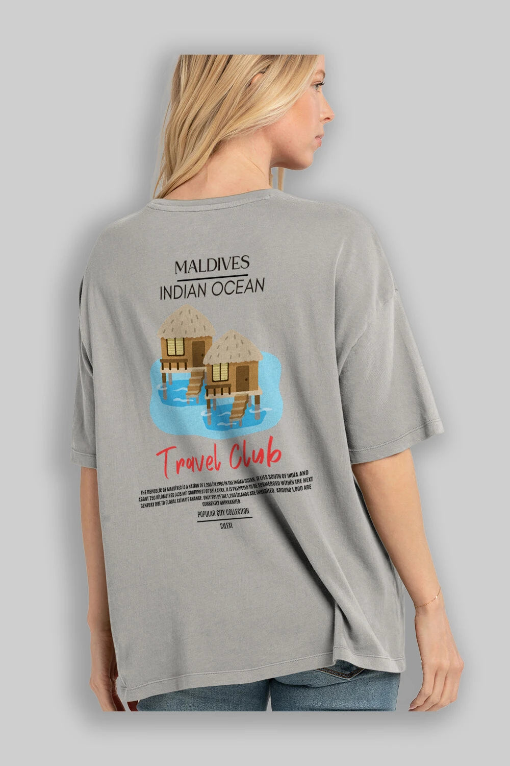 Maldives İndian Ocean Arka Baskılı Oversize t-shirt Erkek Kadın Pamuk Bisiklet Yaka tişort