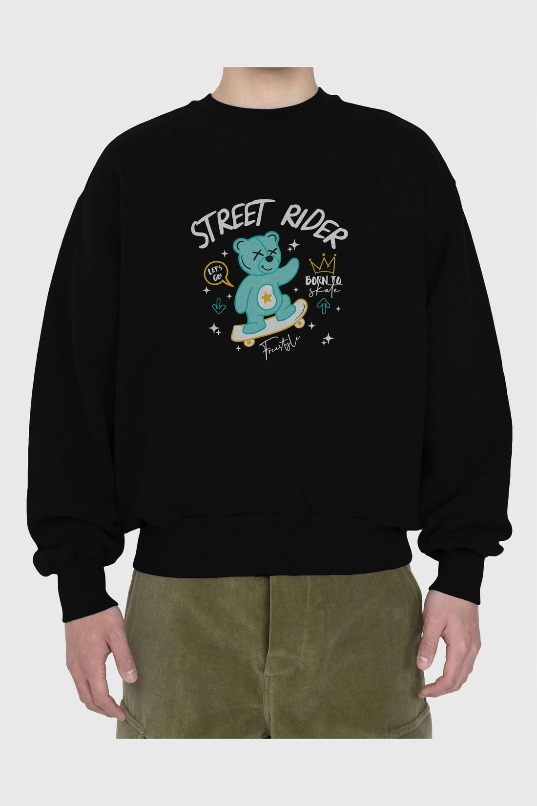 Street Rider Bear Ön Baskılı Oversize Sweatshirt Erkek Kadın Unisex