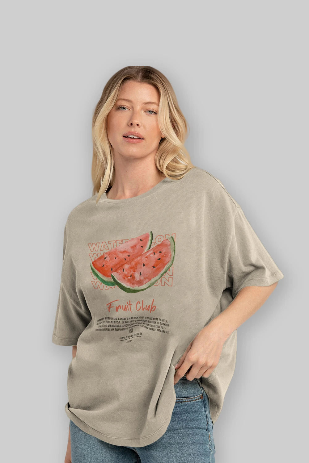Watermelon Ön Baskılı Oversize t-shirt Erkek Kadın Pamuk Bisiklet Yaka tişort
