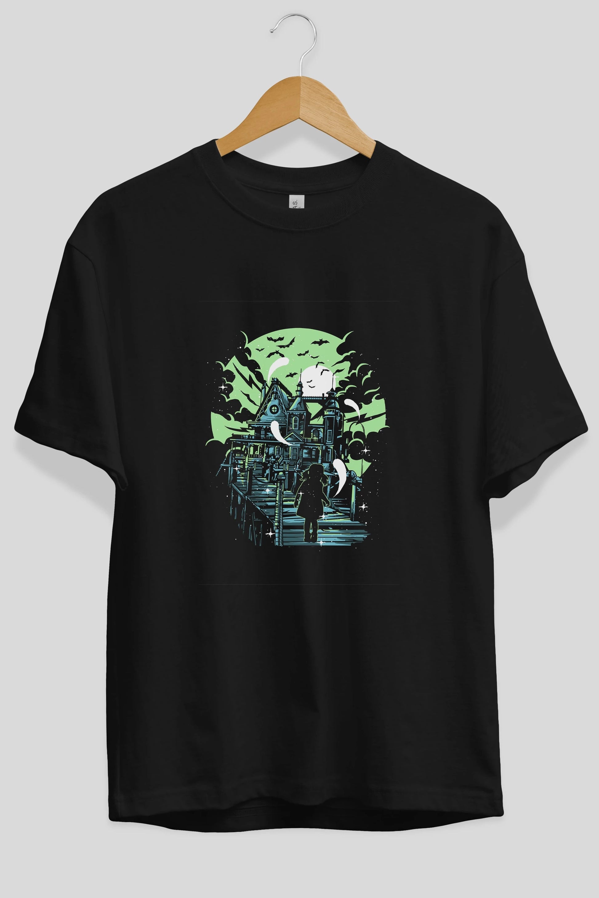 Haunted House Ön Baskılı Oversize t-shirt Erkek Kadın Unisex %100 Pamuk tişort