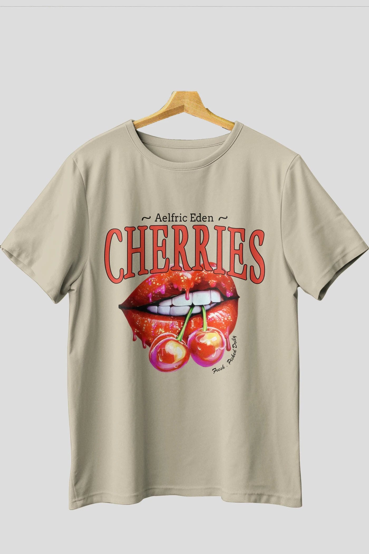 Cherry Cherries 3 Ön Baskılı Oversize t-shirt Erkek Kadın Pamuk Bisiklet Yaka tişort