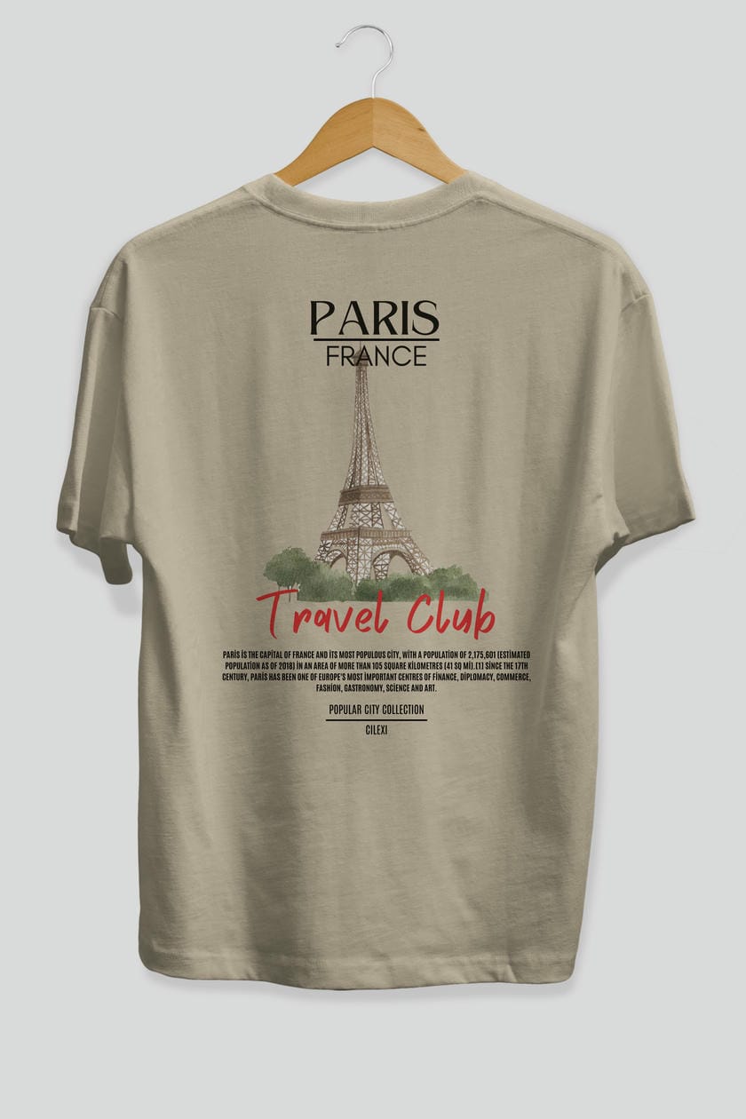 Paris France Arka Baskılı Oversize t-shirt Erkek Kadın Pamuk Bisiklet Yaka tişort