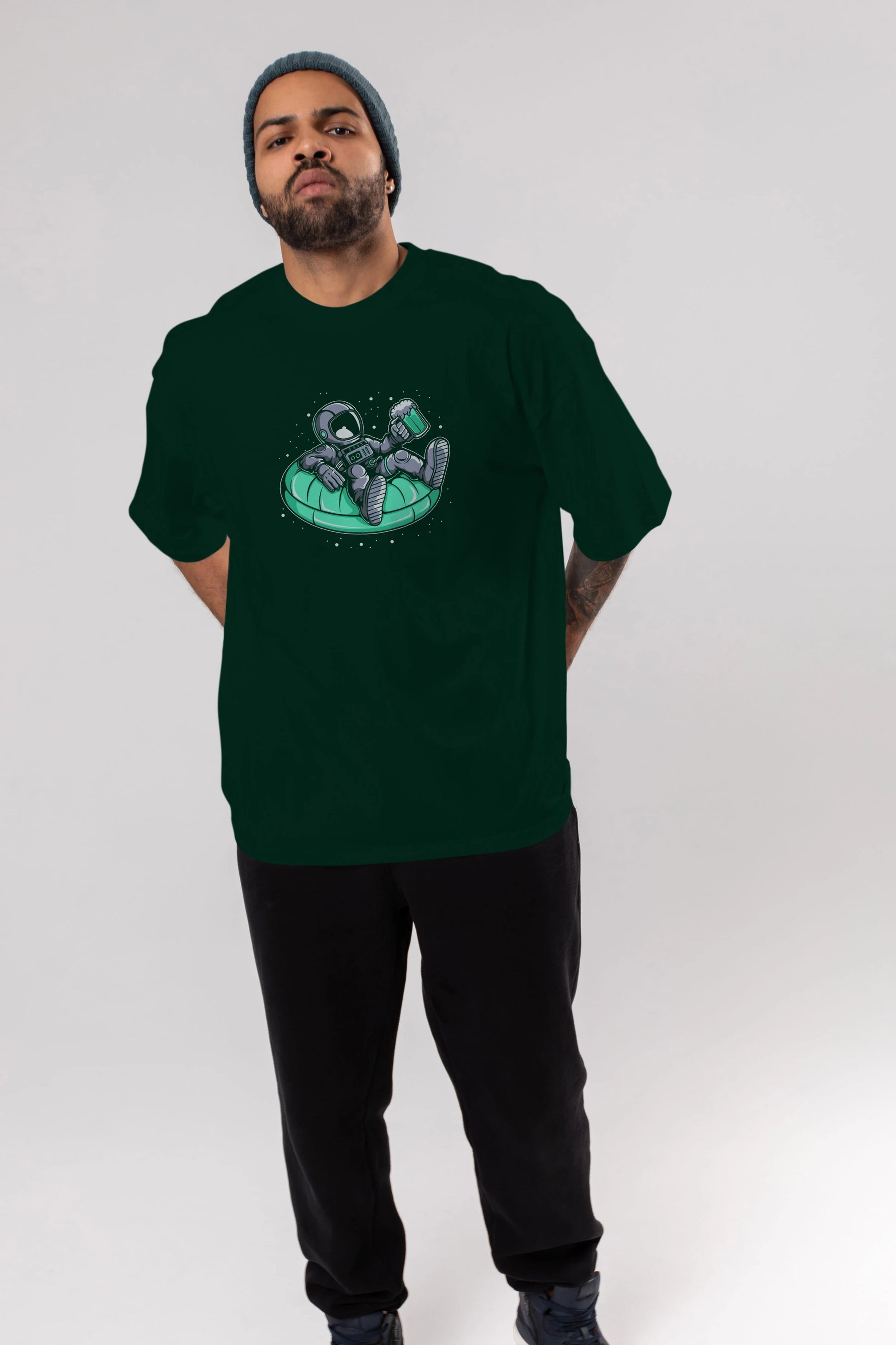 Astronaut Pool Float Ön Baskılı Oversize t-shirt Erkek Kadın Unisex