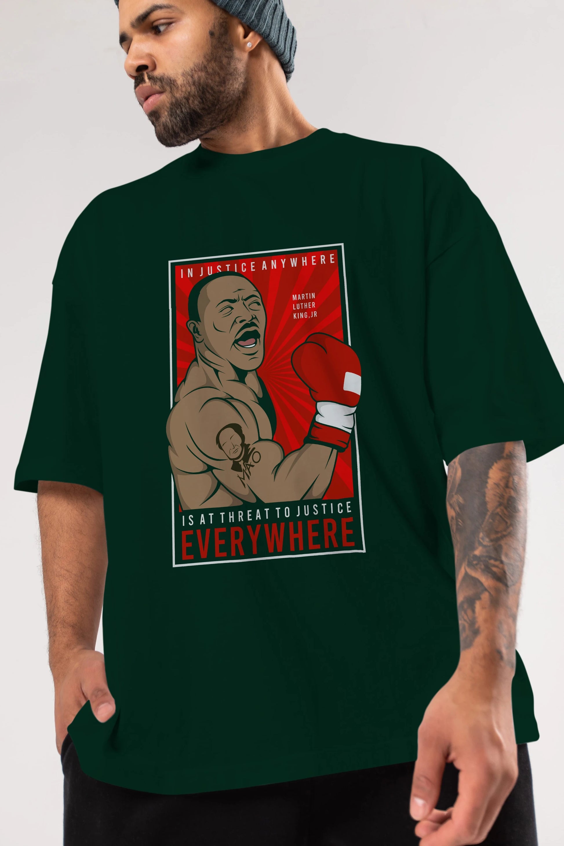 Luther King Boxer Ön Baskılı Oversize t-shirt Erkek Kadın Unisex %100 Pamuk tişort