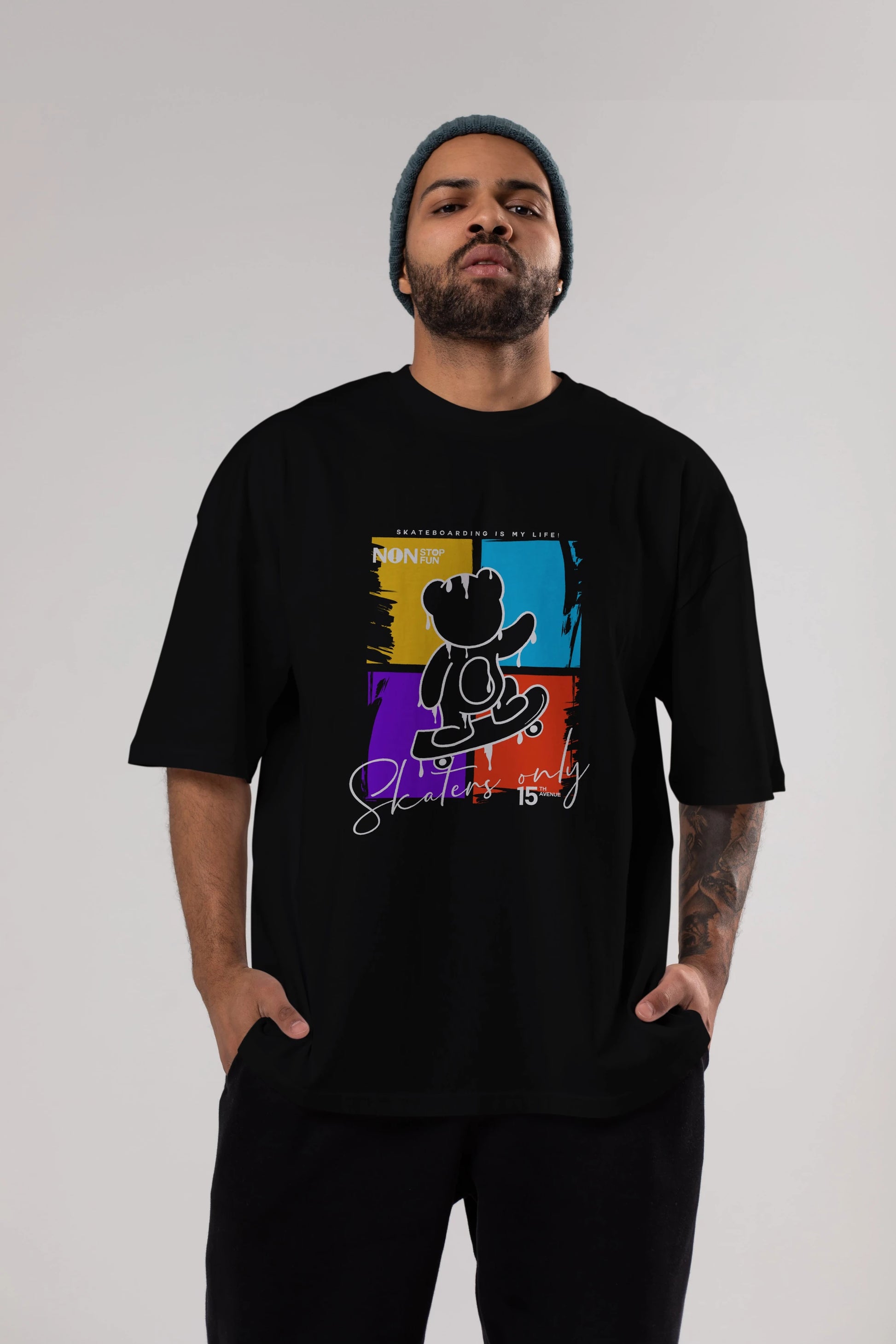 Skaters Only Bear Ön Baskılı Oversize t-shirt Erkek Kadın Unisex