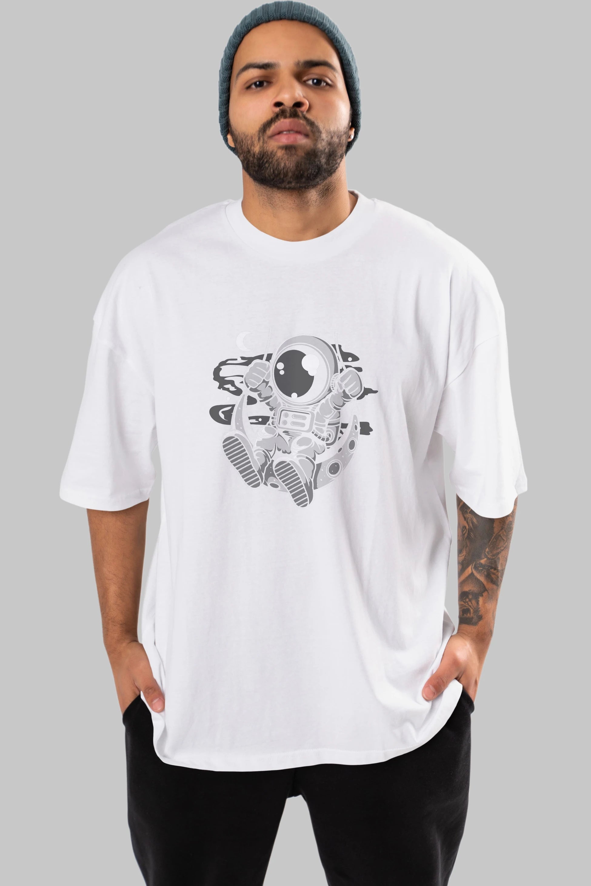 Astronaut Moon Swinger Ön Baskılı Oversize t-shirt Erkek Kadın Unisex