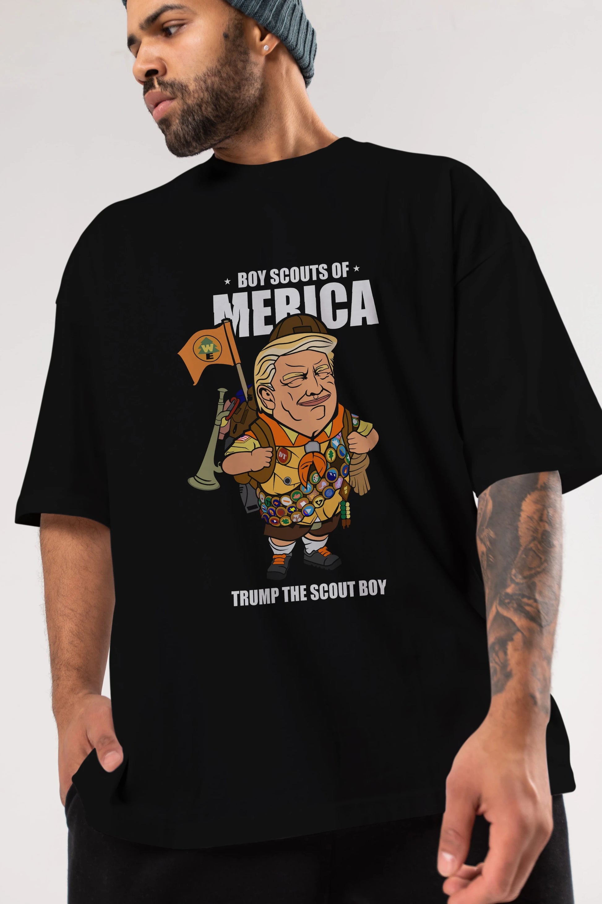 Trump Scout Boy Ön Baskılı Oversize t-shirt Erkek Kadın Unisex %100 Pamuk tişort
