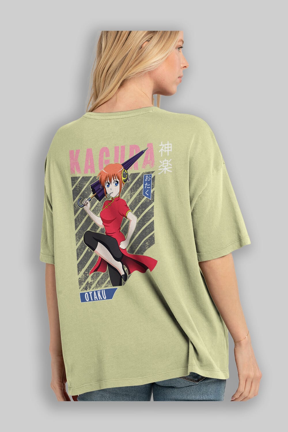 Kagura GINTAMA 1 Anime Arka Baskılı Oversize t-shirt Erkek Kadın Unisex