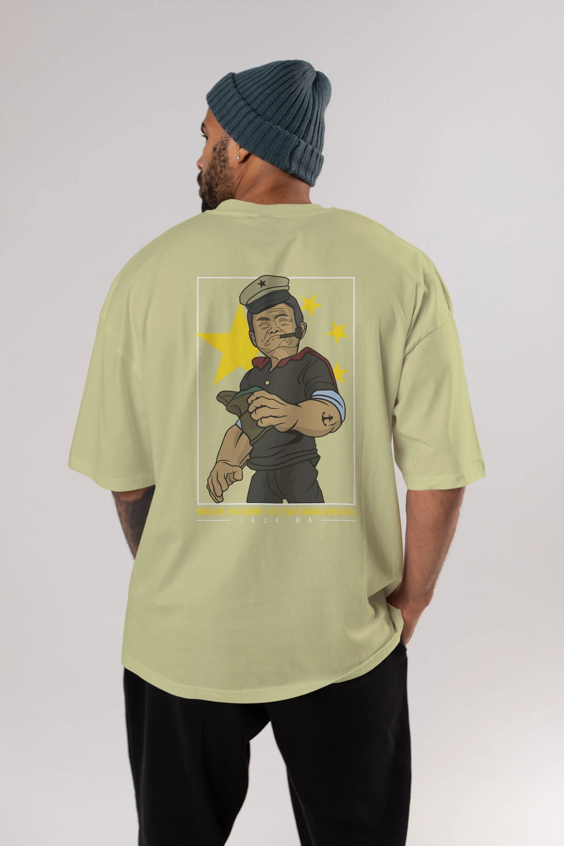Popeye Jack Ma Arka Baskılı Oversize t-shirt Erkek Kadın Unisex %100 Pamuk tişort