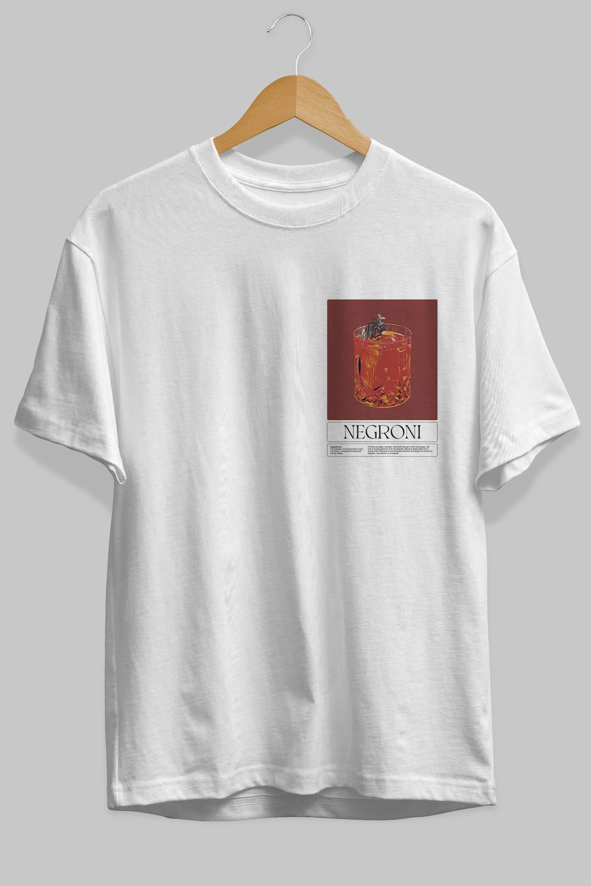 Negroni 2 Ön Sol Baskılı Oversize t-shirt Erkek Kadın Unisex %100 Pamuk Bisiklet Yaka tişort