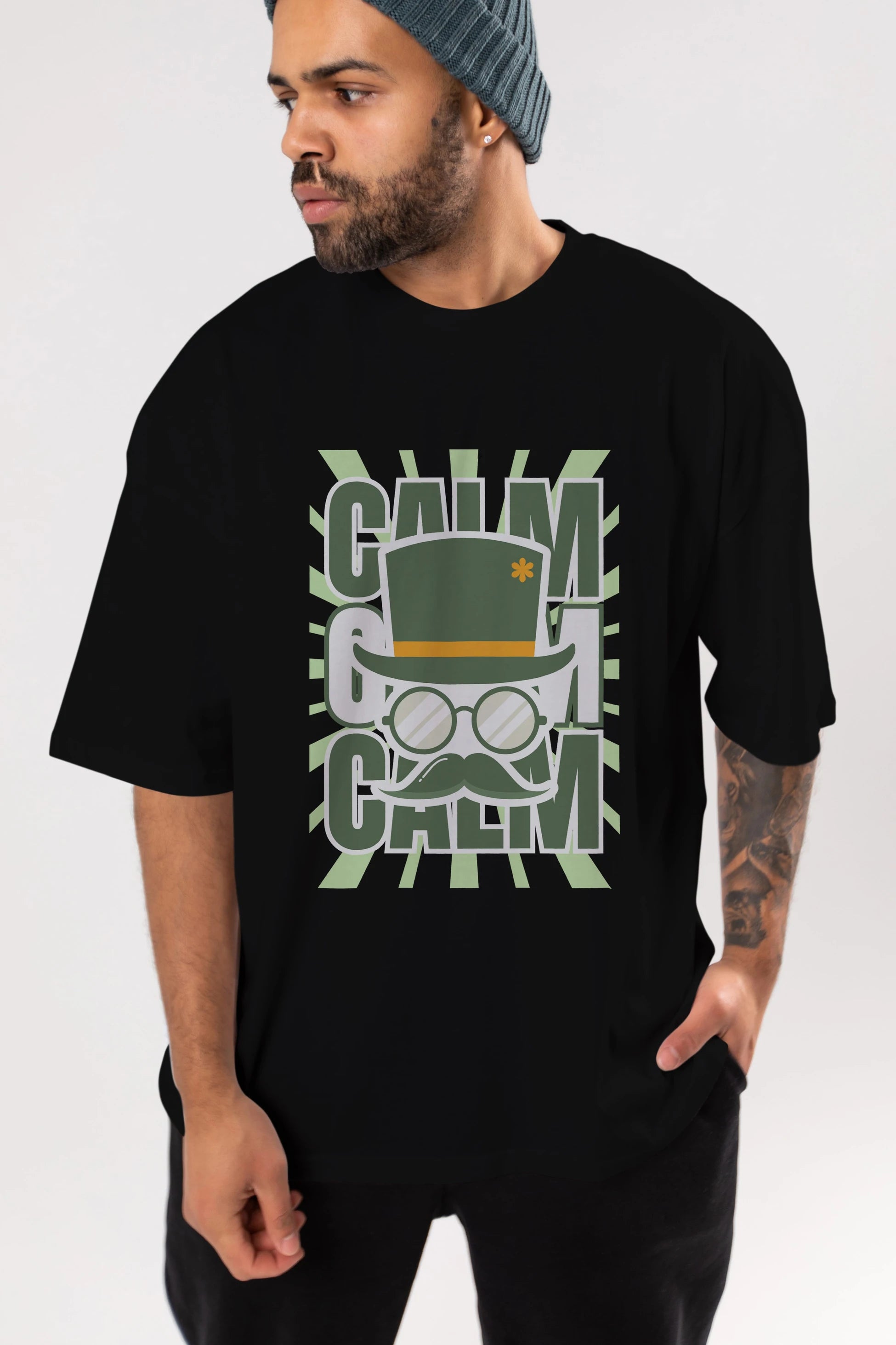 Calm Yazılı Ön Baskılı Oversize t-shirt Erkek Kadın Unisex
