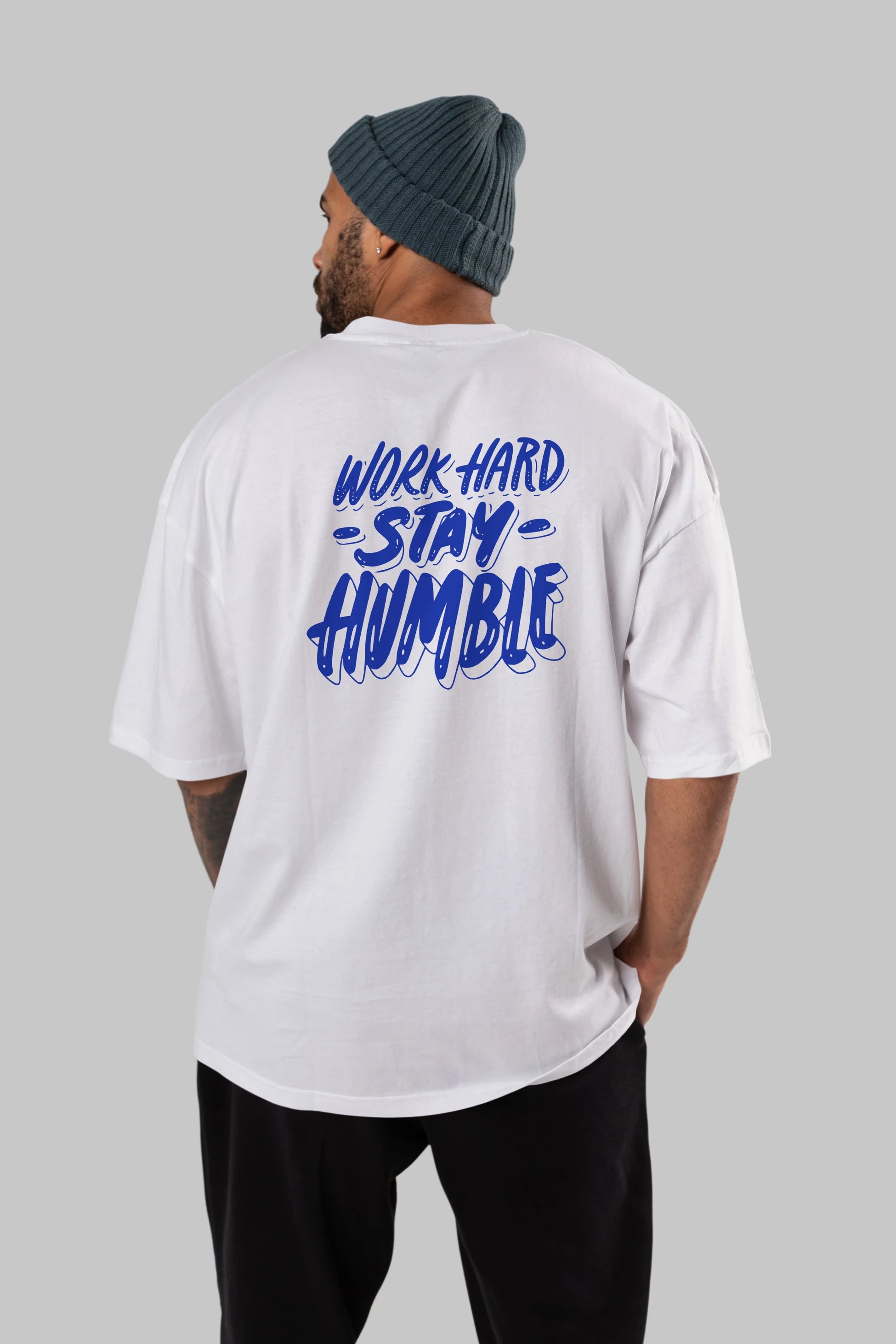Word Hard Yazılı Arka Baskılı Oversize t-shirt Erkek Kadın Unisex