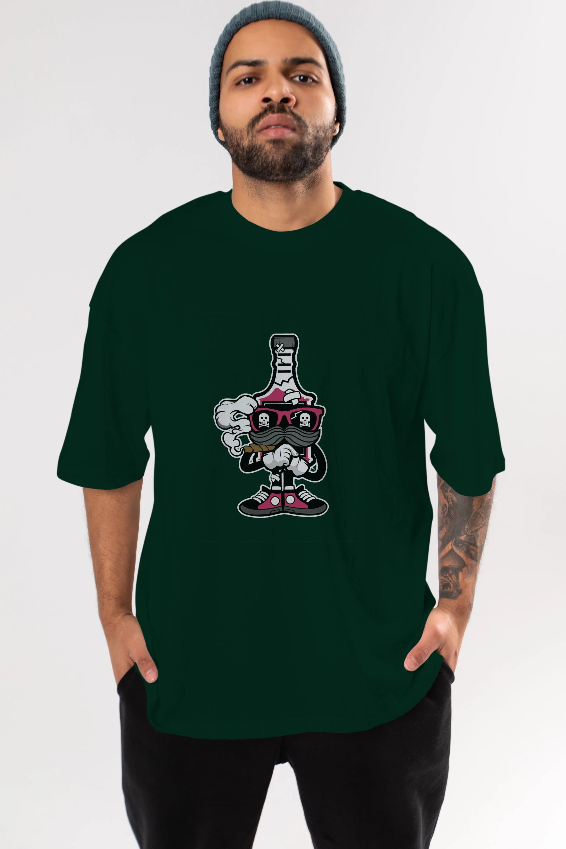 Vodka Bottle Ön Baskılı Oversize t-shirt Erkek Kadın Unisex %100 Pamuk tişort