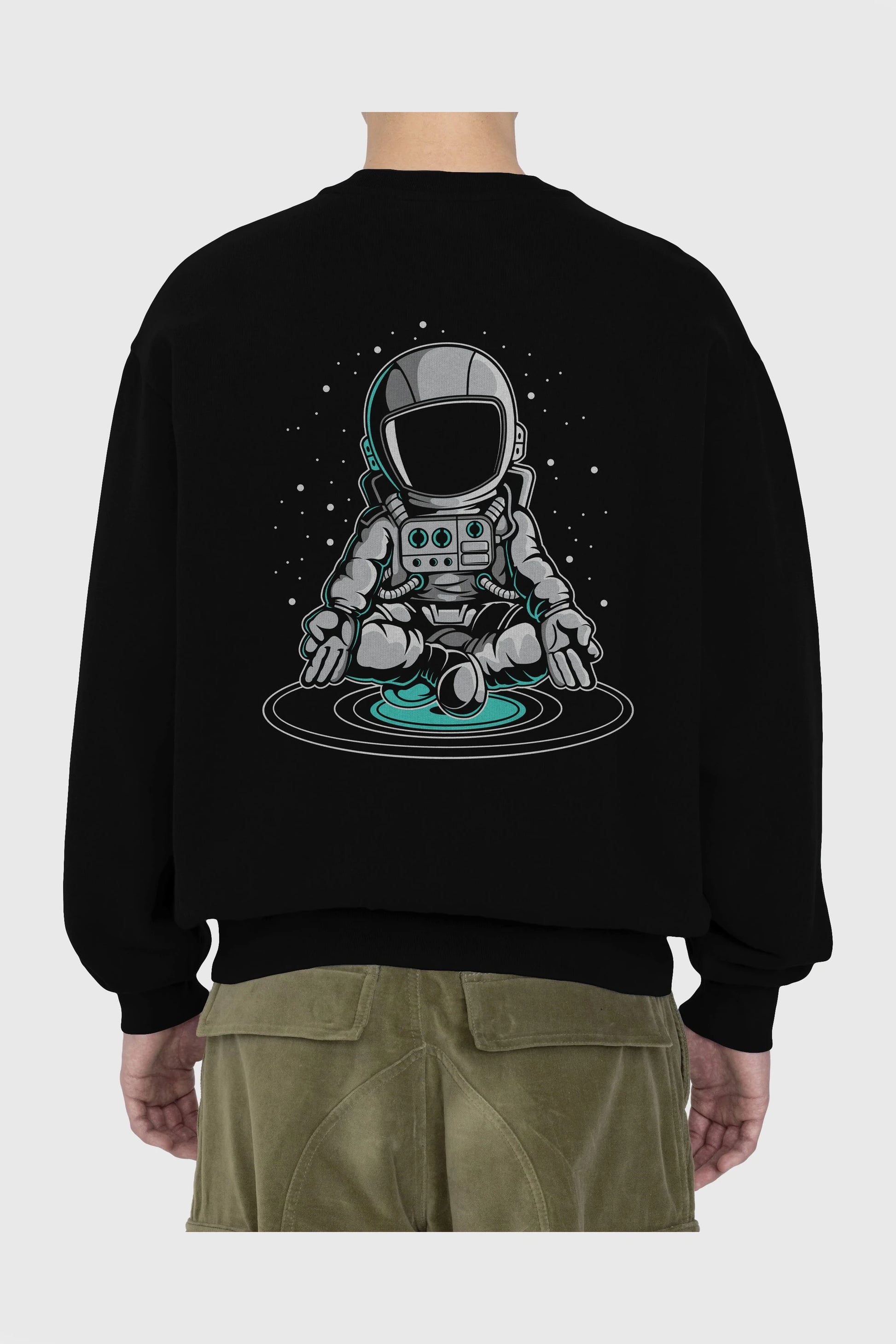 Astronaut Meditation Arka Baskılı Oversize Sweatshirt Erkek Kadın Unisex