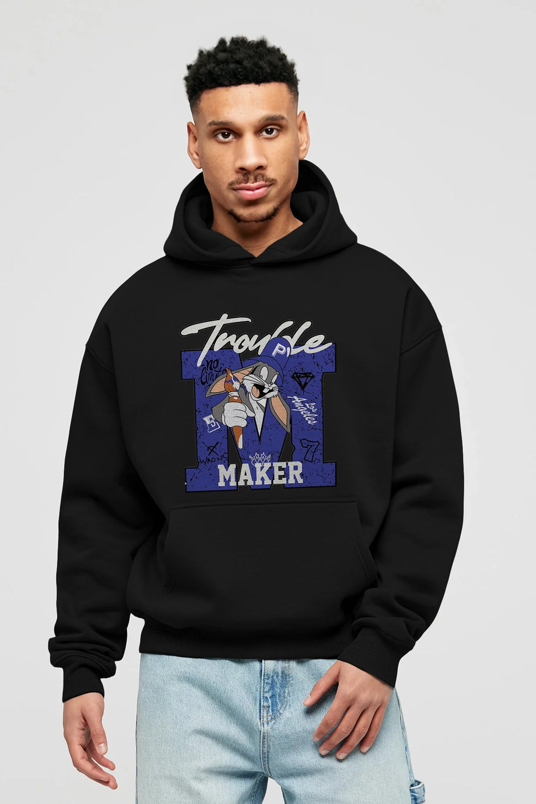 Bugs Bunny Ön Baskılı Hoodie Oversize Kapüşonlu Sweatshirt Erkek Kadın Unisex