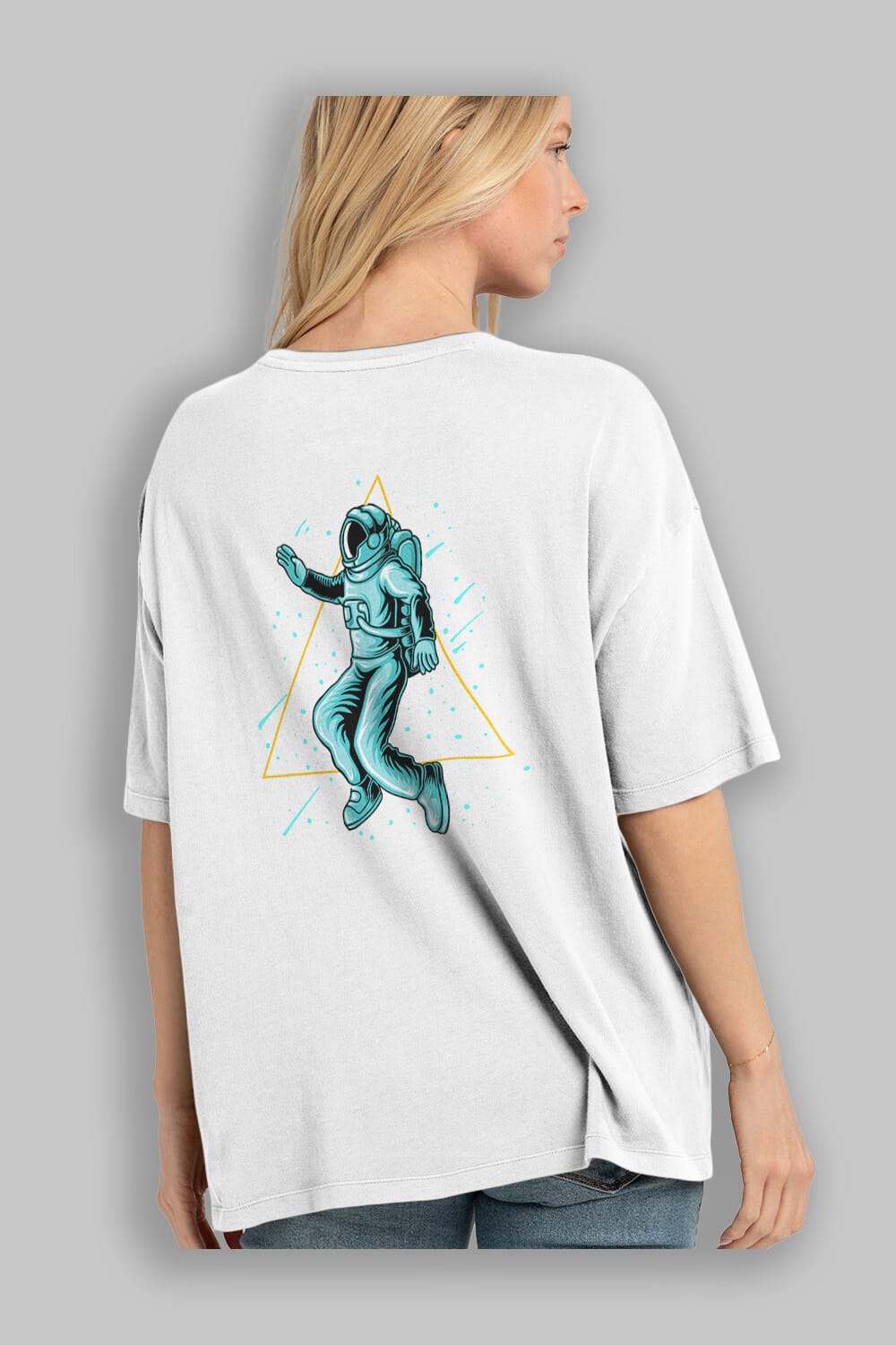 Astronaut Starry Triangle Sticker Arka Baskılı Oversize t-shirt Erkek Kadın Unisex