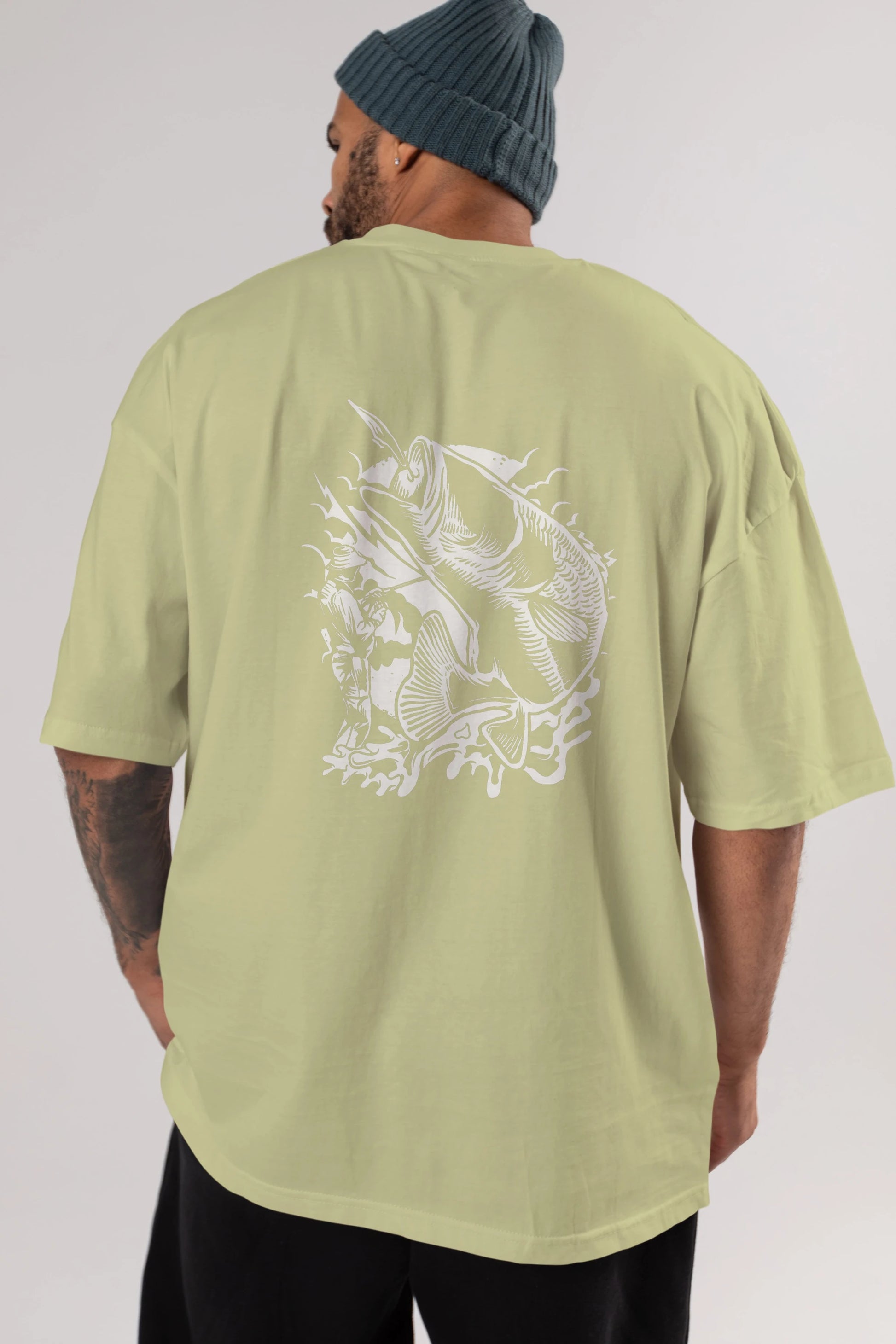 Fisherman Arka Baskılı Oversize t-shirt Erkek Kadın Unisex %100 Pamuk