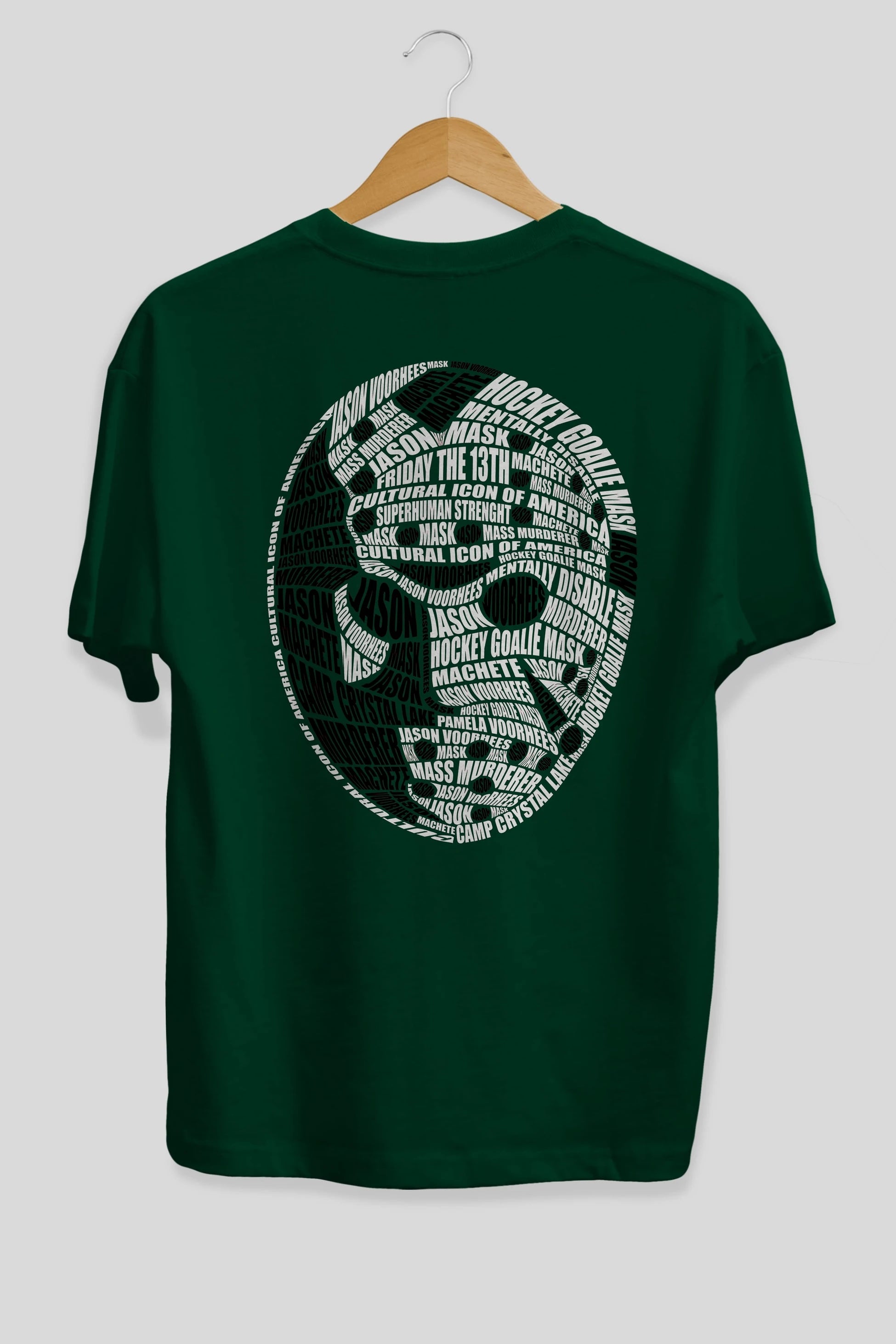 Jason Voorhees Calligram Arka Baskılı Oversize t-shirt %100 pamuk Erkek Kadın Unisex
