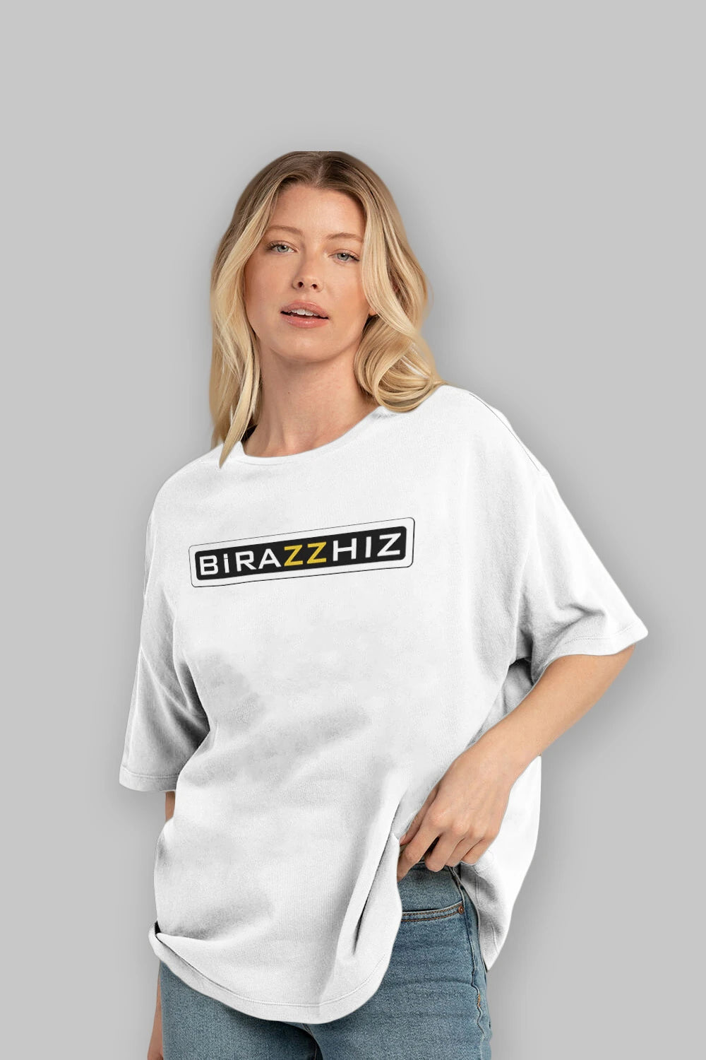 Birazzhız Ön Baskılı Oversize t-shirt %100 pamuk Erkek Kadın Unisex