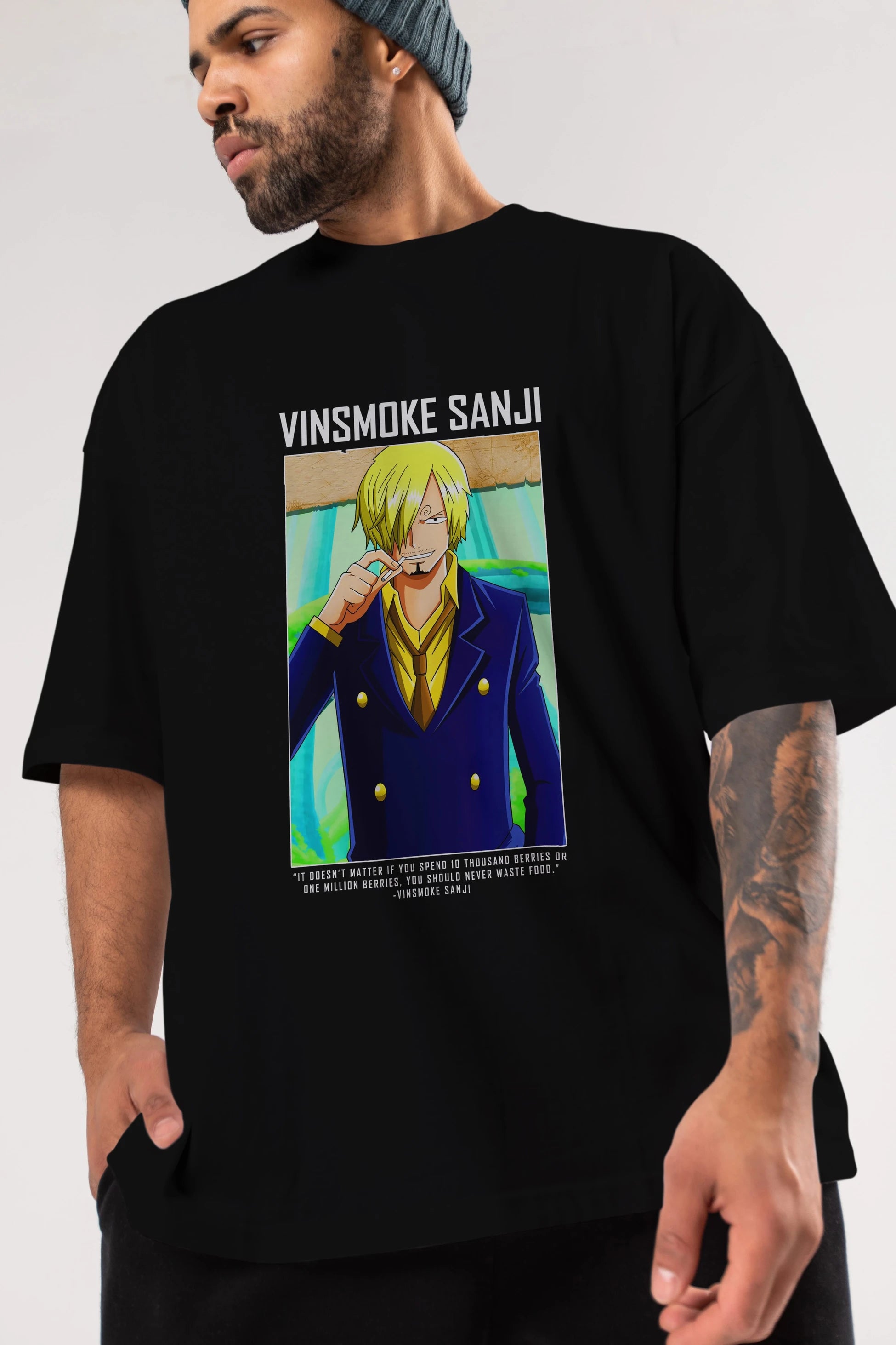 Sanji 2 Anime Ön Baskılı Oversize t-shirt Erkek Kadın Unisex